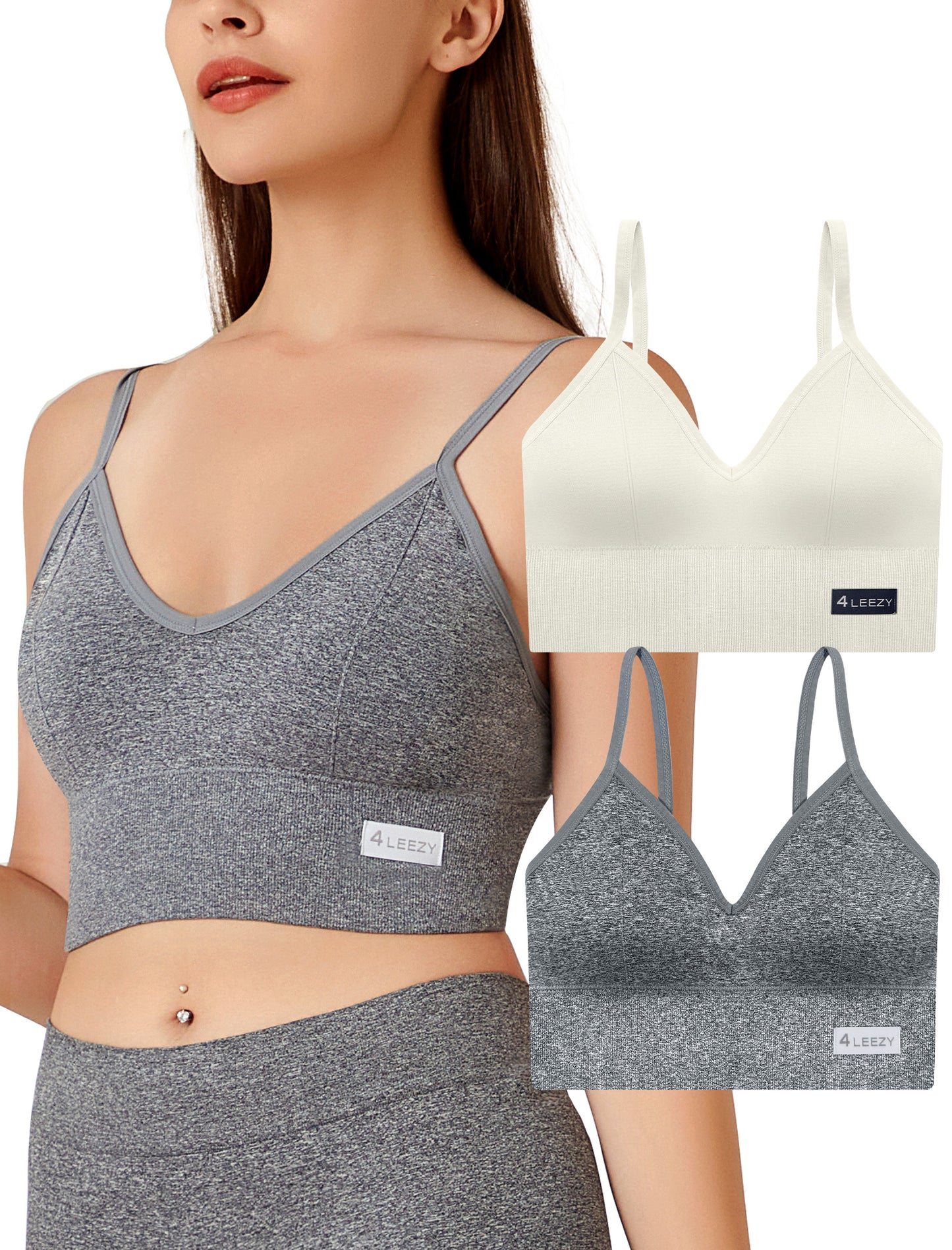 4Leezy 2 Pack Sports Bras for Women- Wireless Soft Workout Tops, Padded Seamless Fitness Bralettes, Adjustable Comfort Crop Cami Tank S-XXL