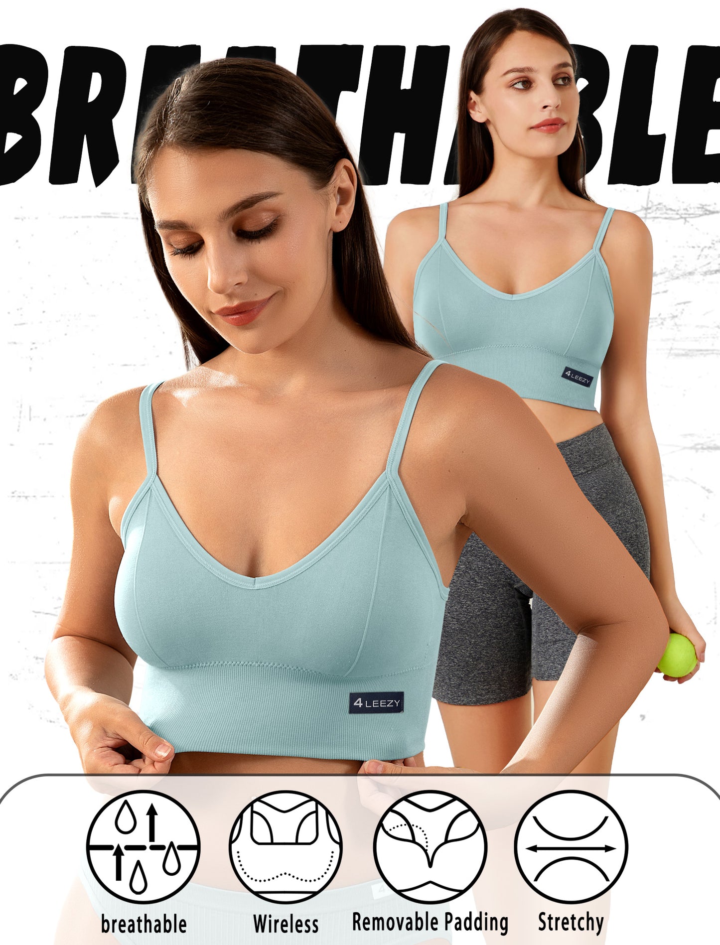 4Leezy Sports Bras for Women- Wireless Soft Workout Tops Padded Seamless Fitness Bralettes Comfort Cami Tank S-XXL