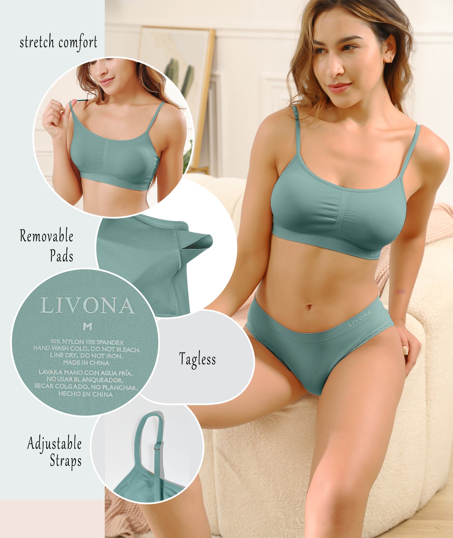 Livona Bra for Women-Sports Bra, Wireless Bra, Seamless Everyday Bra, Sleep Bra, Padded Lounge Bralette, Crop Cami Tank S-XXL…