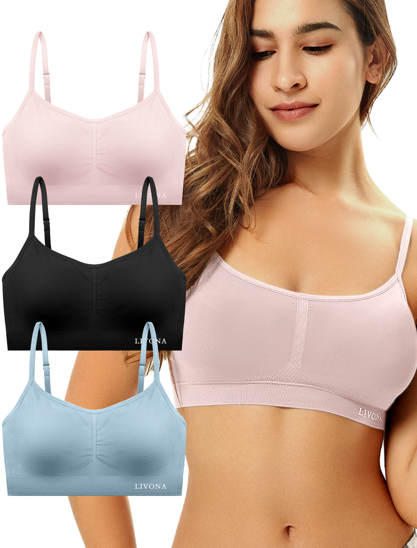 Livona Bra for Women-Sports Bra, Wireless Bra, Seamless Everyday Bra, Sleep Bra, Padded Lounge Bralette, Crop Cami Tank S-XXL…