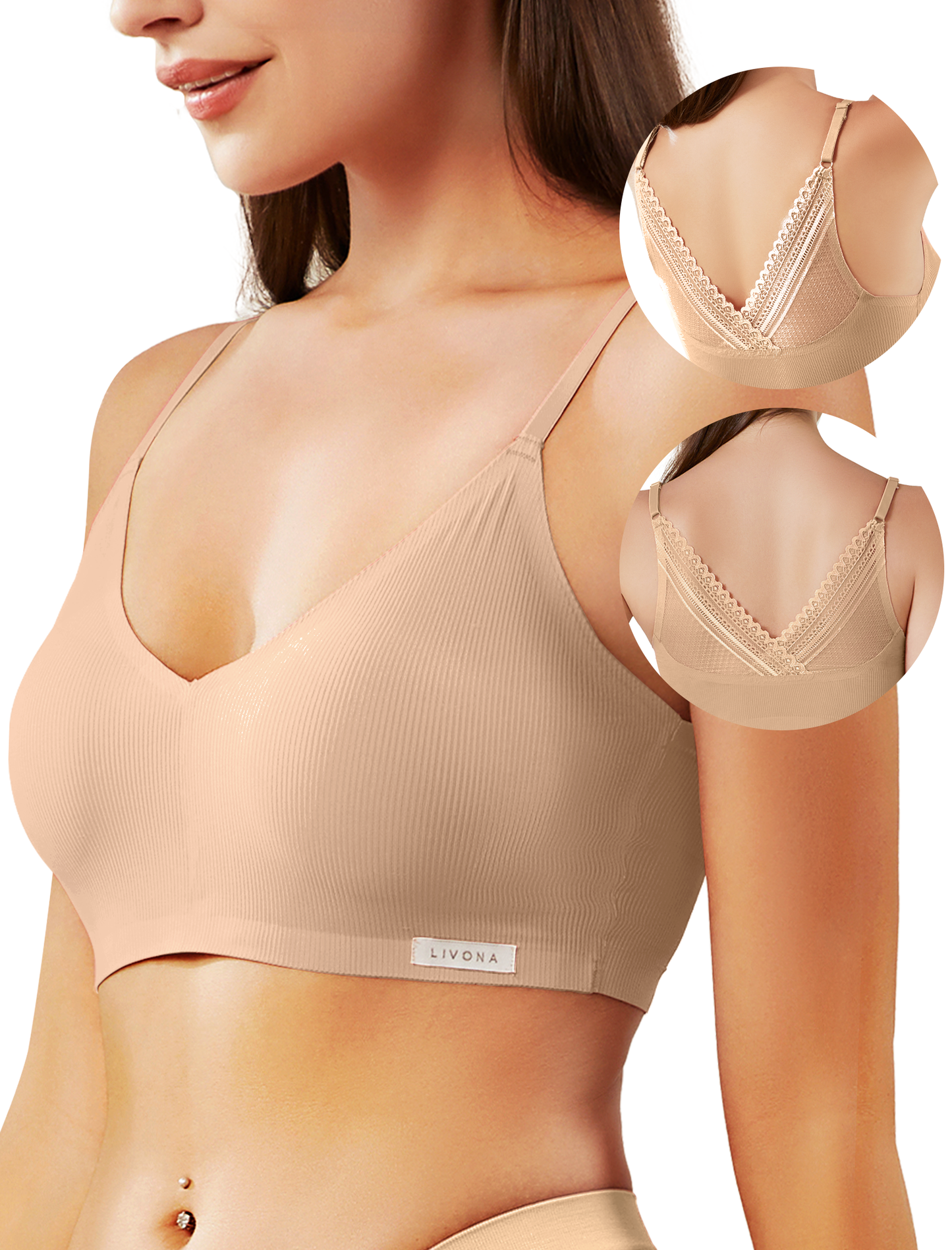 Livona Wireless Bras for Women - Comfort Bralettes with Support Adjustable Seamless Sports Bras Lace Cami Crop S-XXL