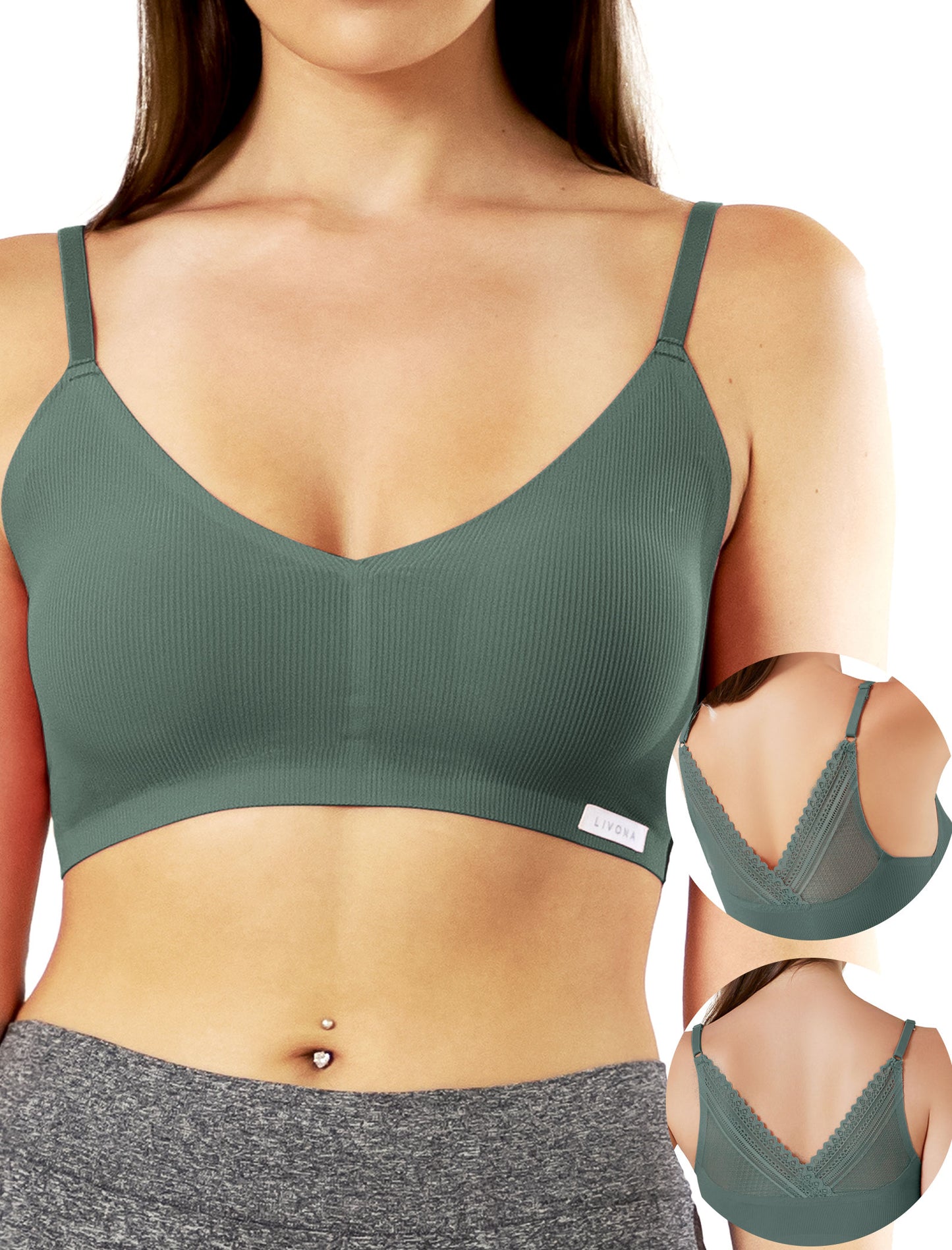 Livona Wireless Bras for Women - Comfort Bralettes with Support Adjustable Seamless Sports Bras Lace Cami Crop S-XXL