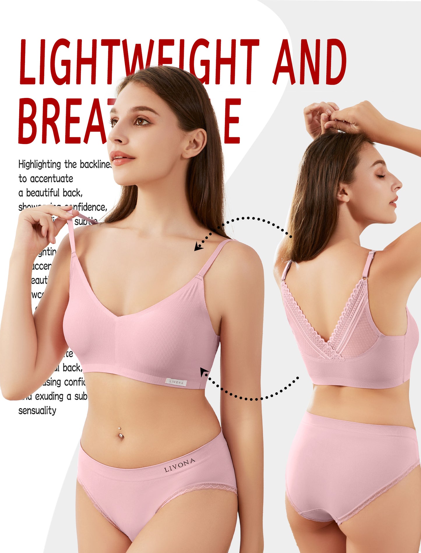 Livona Wireless Bras for Women - Comfort Bralettes with Support Adjustable Seamless Sports Bras Lace Cami Crop S-XXL