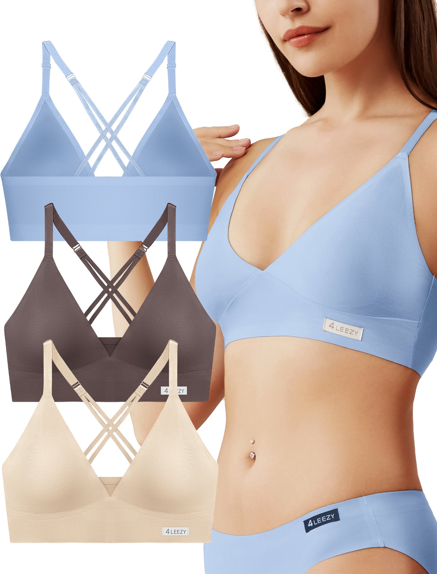 Women's Wireless Bras - Seamless Sports Bra Bralettes Comfort Padded Workout Tops Crossback Cami Crop S-XXL