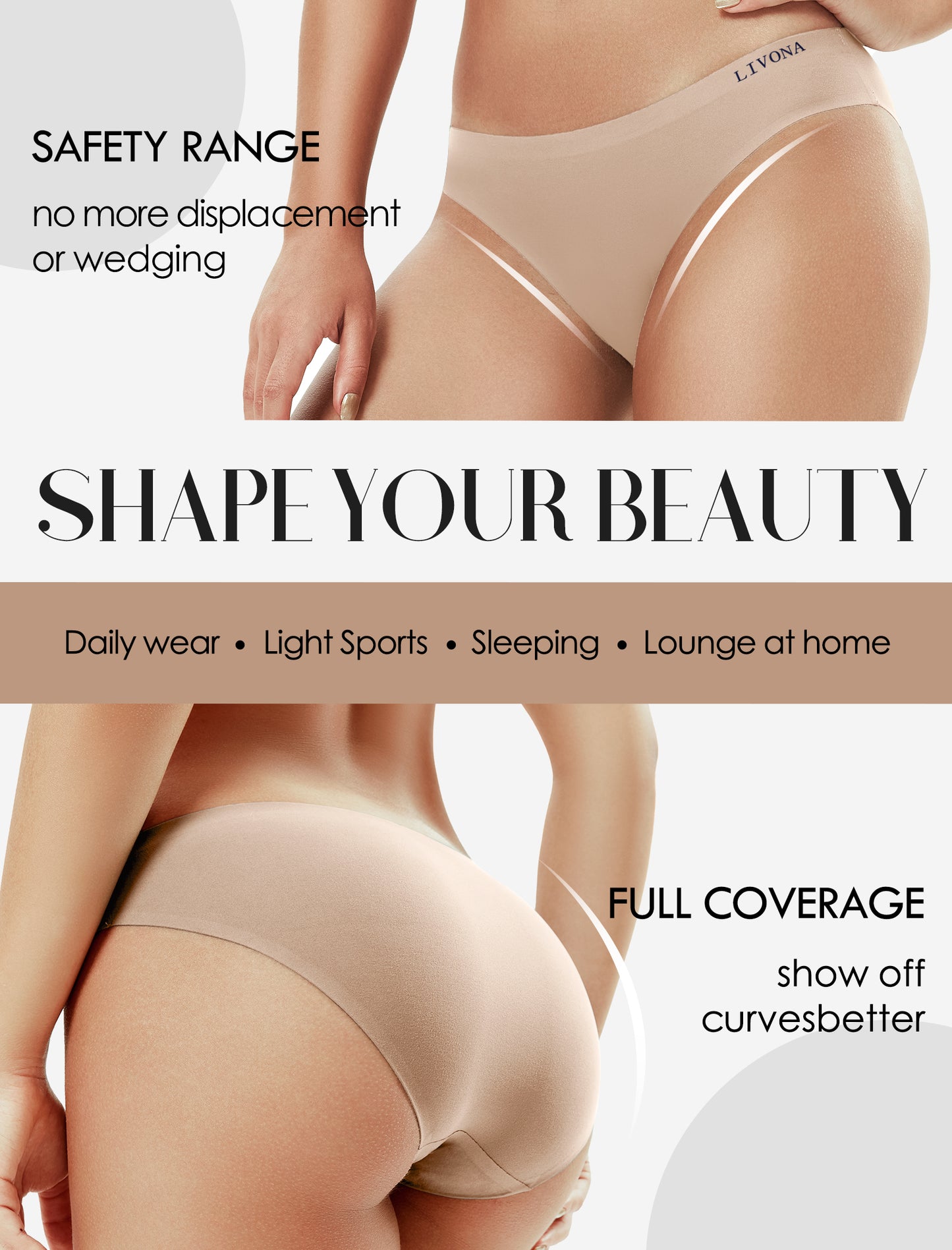 Livona 6 Pack Seamless Womens Underwear - High Cut Cheeky Bikini Bottoms, No Show Panties for Women, Soft Hipster S-XXL
