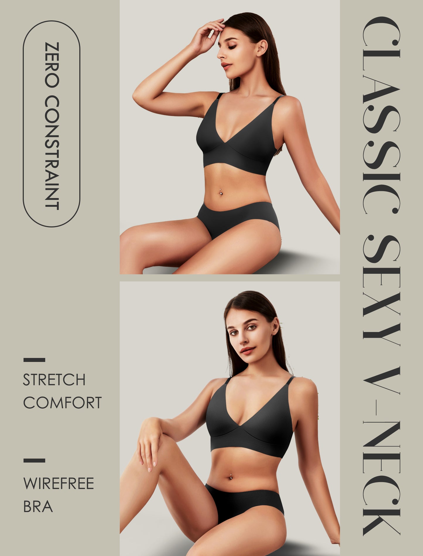 Livona Wireless Bra for Women - Sports V-neck Comfortable Padded Bralette with Support Workout Tops Cami Crop Tank Tops S-XXL
