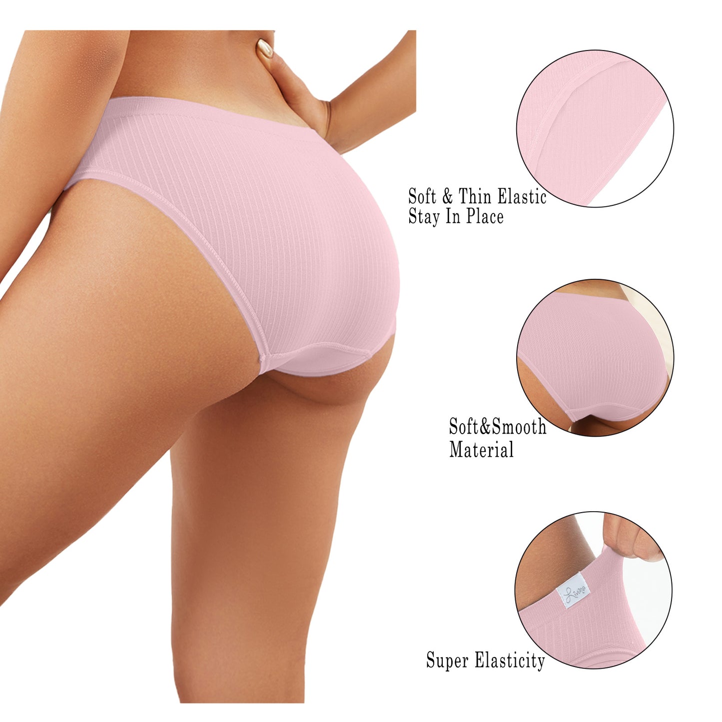 Livona Bikini Underwear for Women- Seamless Underwear, Ribbed High Cut Panties, No Show Brief Soft Microfiber Hipster S-XXL