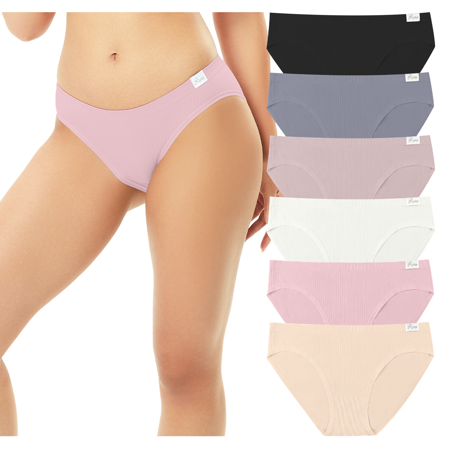 Livona Bikini Underwear for Women- Seamless Underwear, Ribbed High Cut Panties, No Show Brief Soft Microfiber Hipster S-XXL
