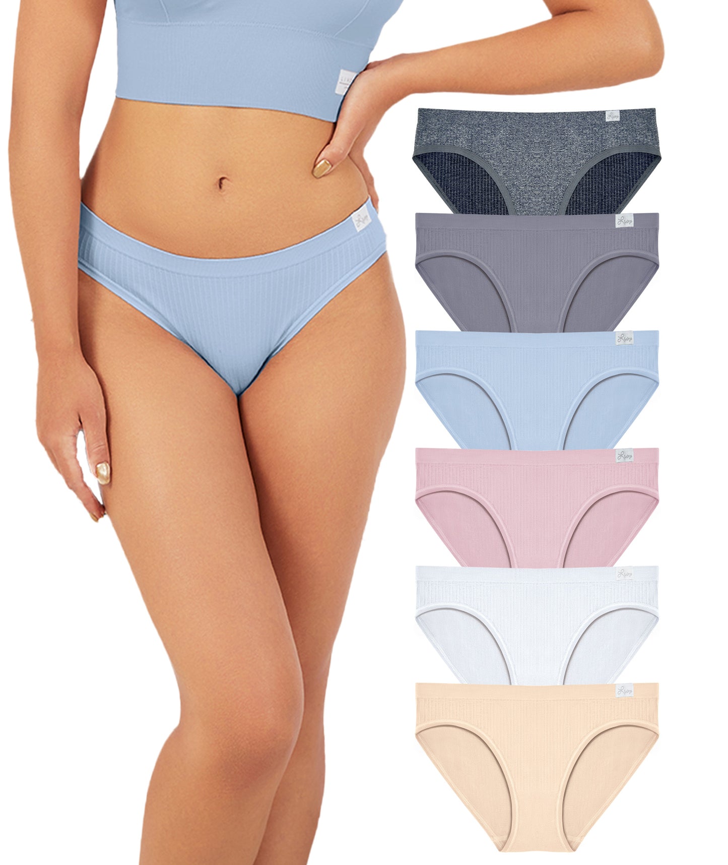 Livona Bikini Underwear for Women- Seamless Underwear, Ribbed High Cut Panties, No Show Brief Soft Microfiber Hipster S-XXL