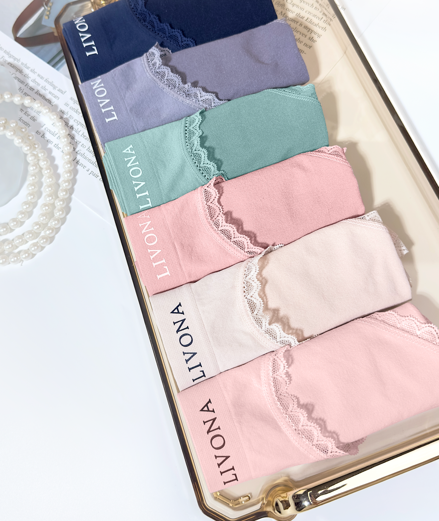 Livona 6 Pack Women's Seamless Underwear with lace-Breathable High Cut Bikini NoShow Panty Soft Stretch Brief Invisible Hipster