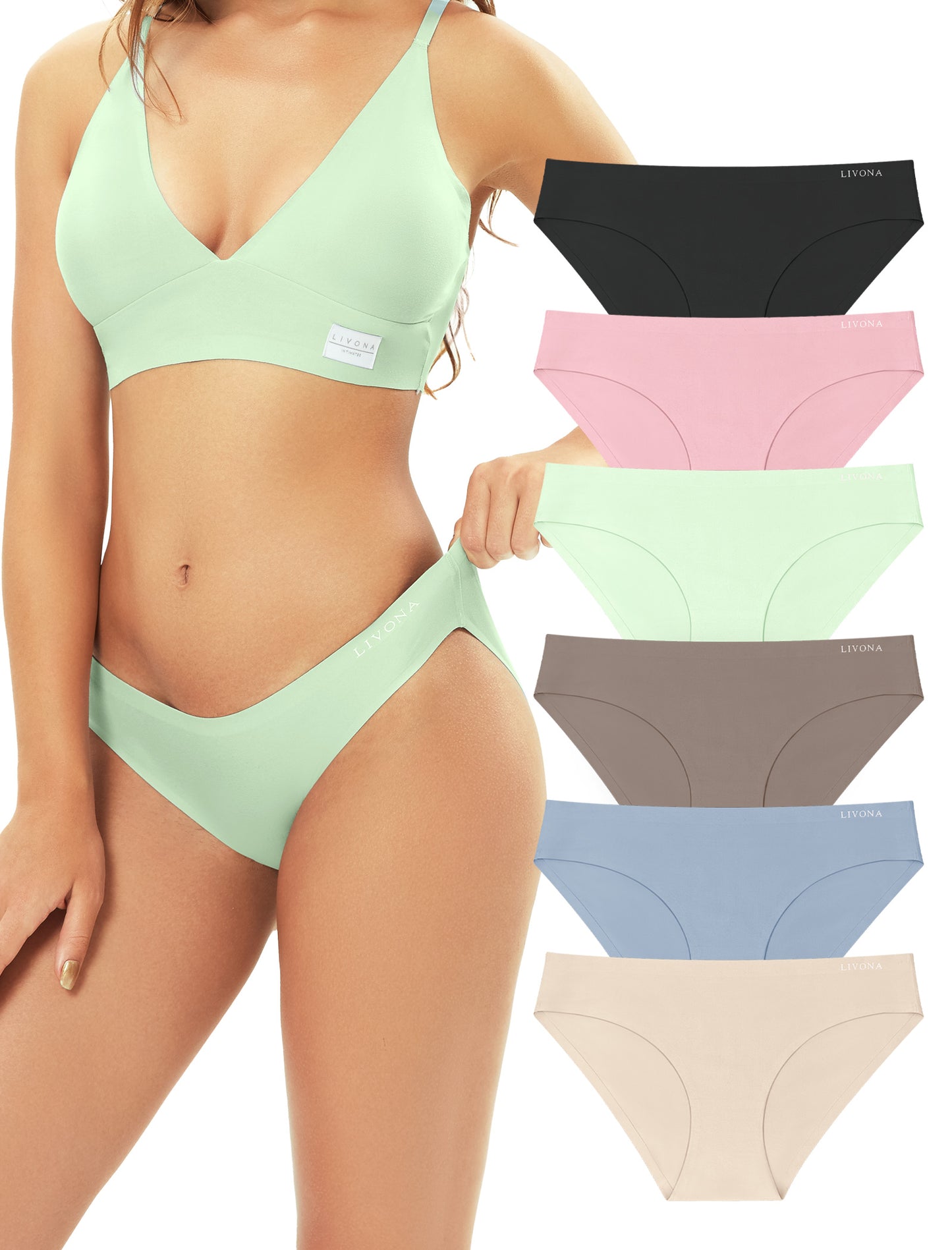Livona 6 Pack Seamless Womens Underwear - High Cut Cheeky Bikini Bottoms, No Show Panties for Women, Soft Hipster S-XXL