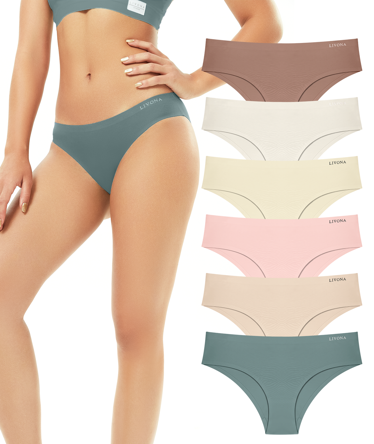 Livona Underwear for Women-Seamless Underwear, HighCut Bonded Edges Panties, No Show Soft Microfiber Bikini Hipster S-XXL