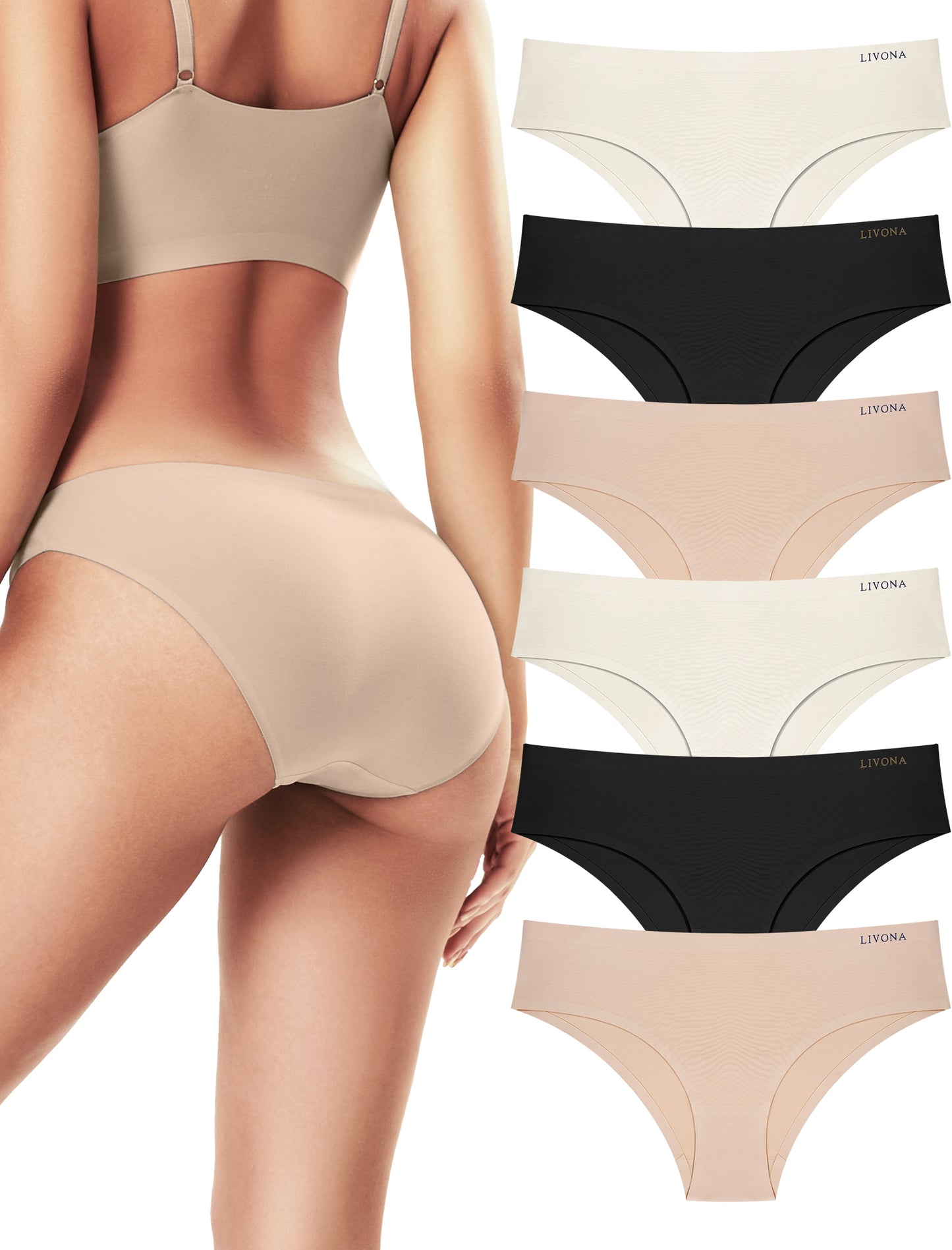 Livona Underwear for Women-Seamless Underwear, HighCut Bonded Edges Panties, No Show Soft Microfiber Bikini Hipster S-XXL