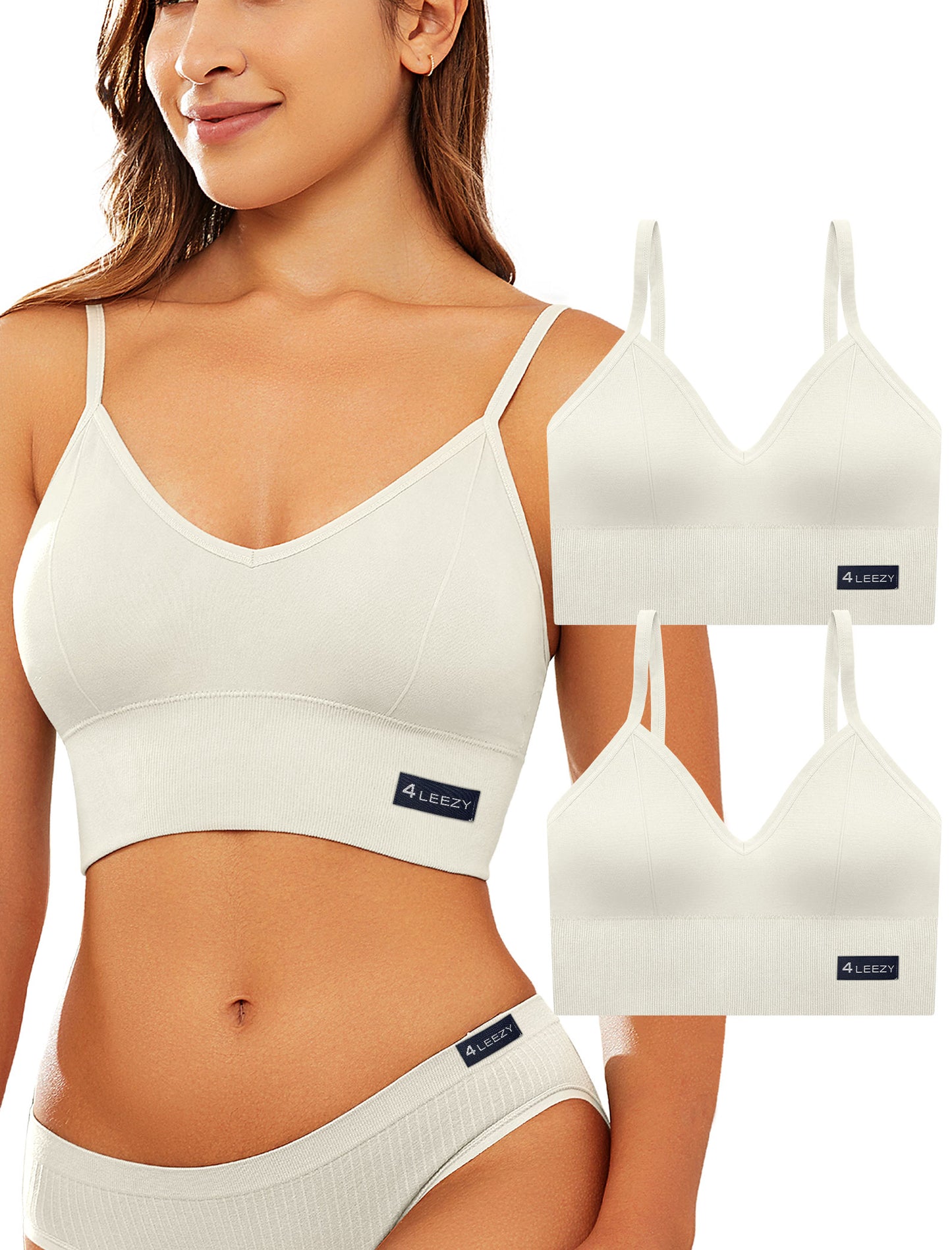 4Leezy 2 Pack Sports Bras for Women- Wireless Soft Workout Tops, Padded Seamless Fitness Bralettes, Adjustable Comfort Crop Cami Tank S-XXL