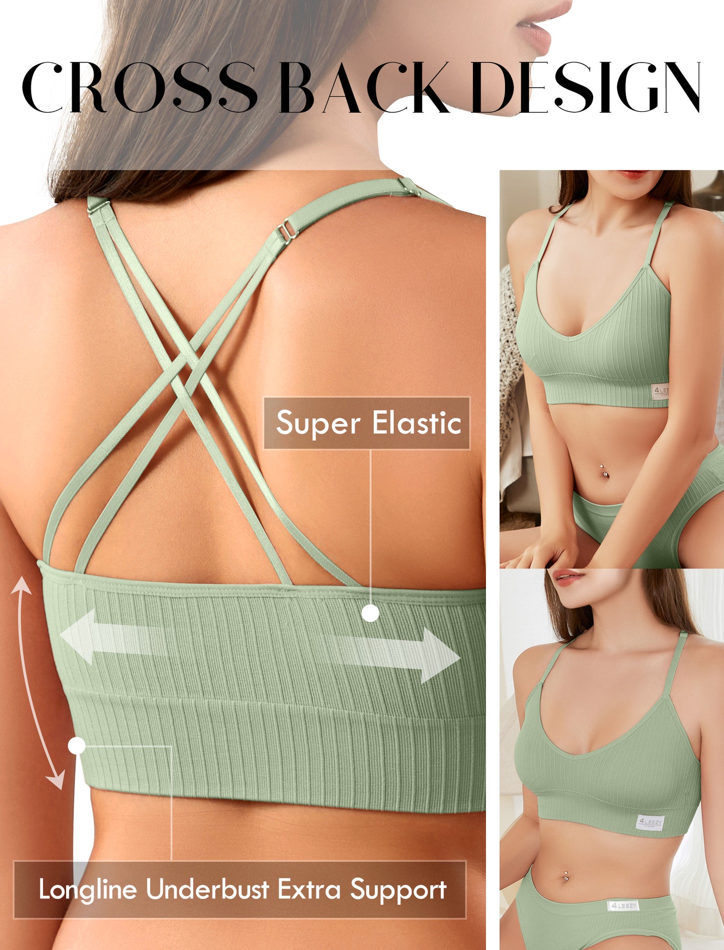 4Leezy 1 Pack Sports Bra for Women- Seamless Wireless Soft Bralette with Comfortable Padded and Nice Racerback Workout Tops Cami Crop Tank S-XXL