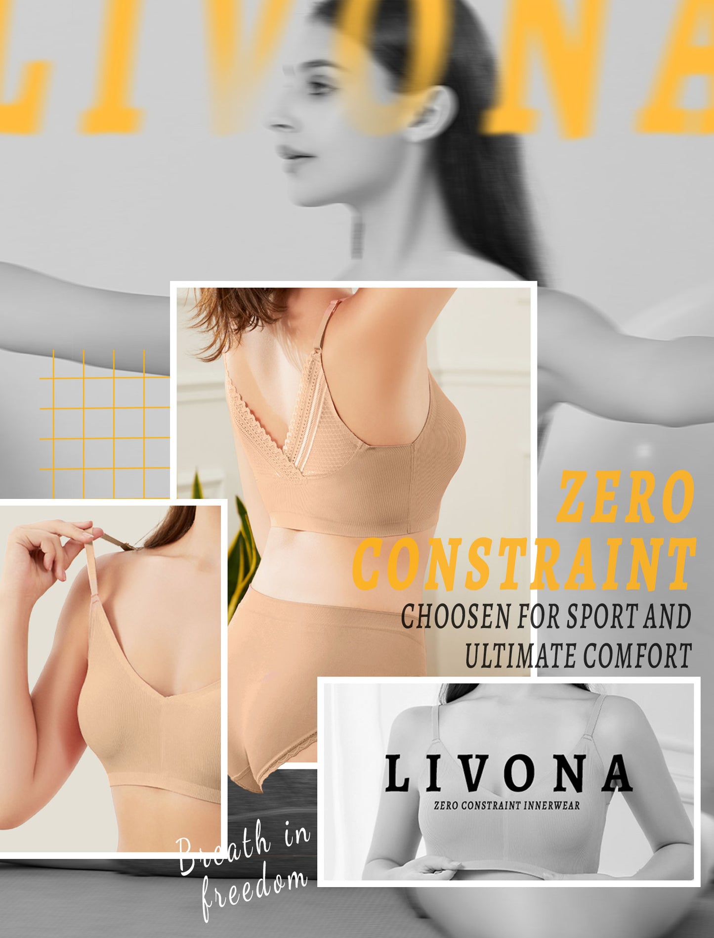 Livona Wireless Bras for Women - Comfort Bralettes with Support Adjustable Seamless Sports Bras Lace Cami Crop S-XXL