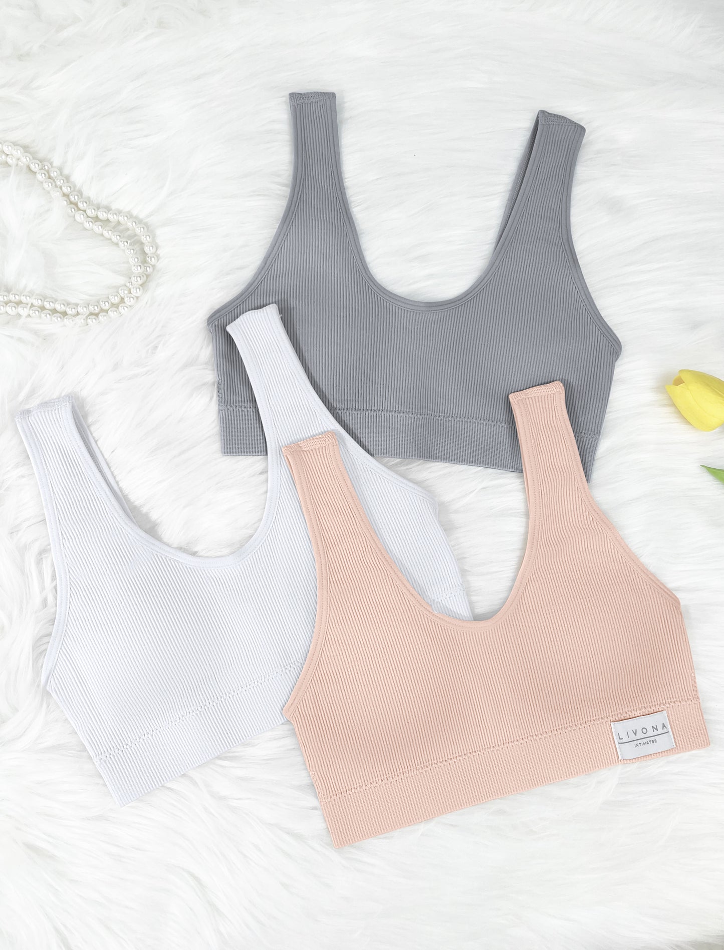 Livona 3 Packs Girls Sports Bra Crop Tops for Kids Training Bra Cute Crop Tops for Girls Cami Bra( 6-14)