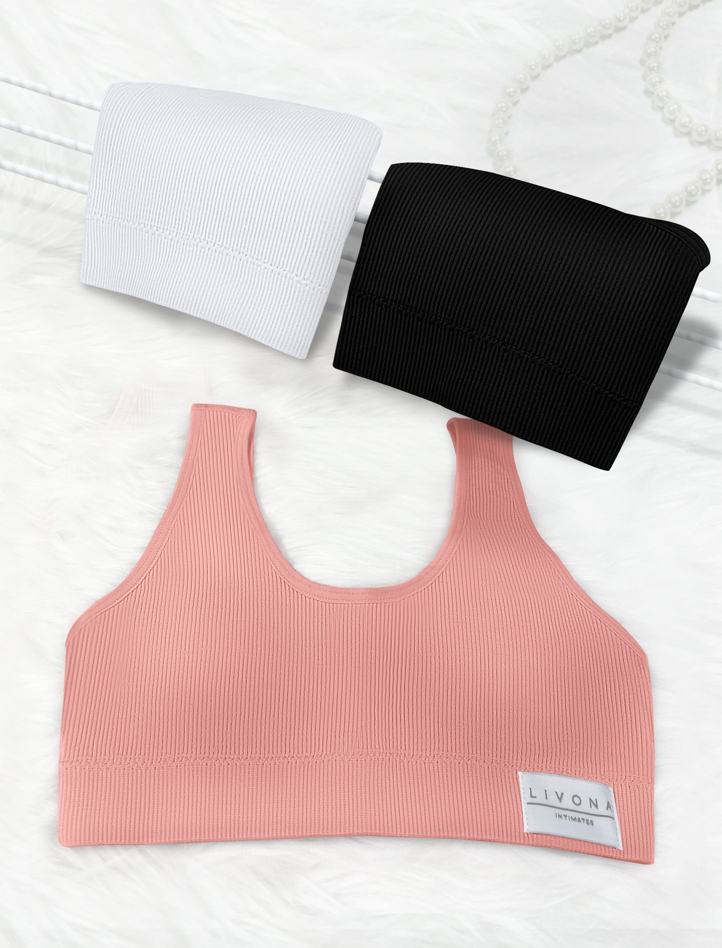 Livona 3 Packs Girls Sports Bra Crop Tops for Kids Training Bra Cute Crop Tops for Girls Cami Bra( 6-14)