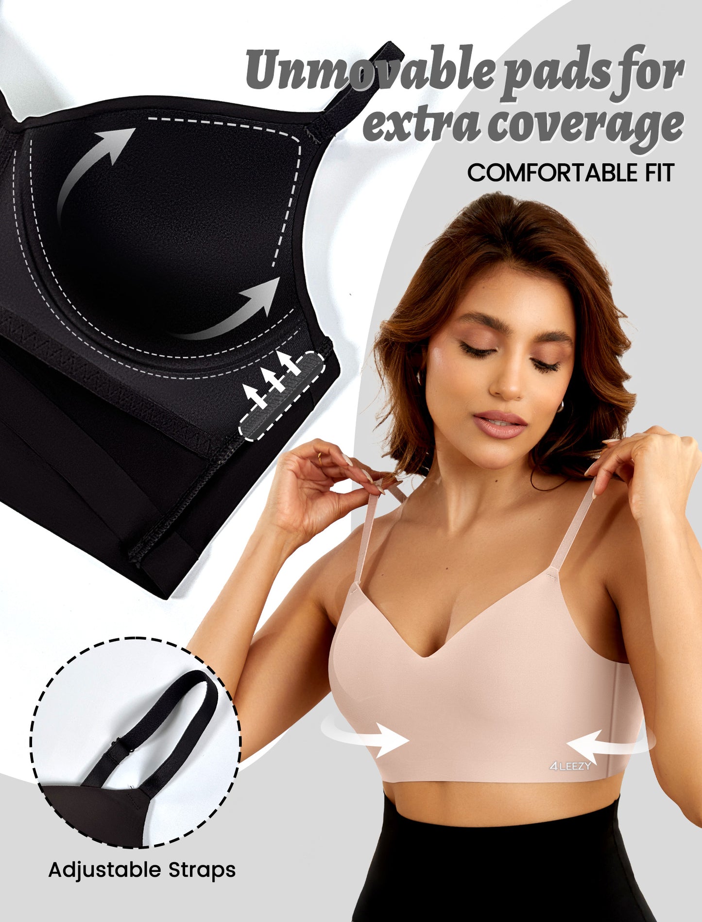 Women's Seamless Push Up Bra Longline Wireless Padded Bralettes with Support Lift Plunge T-Shirt/Tank Top Bras