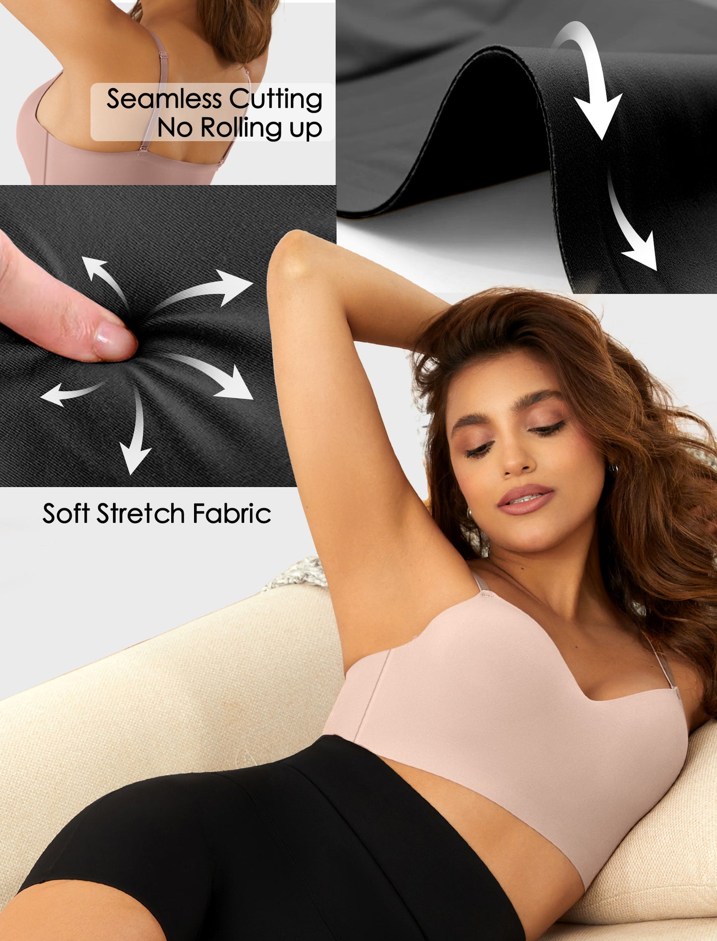Women's Seamless Push Up Bra Longline Wireless Padded Bralettes with Support Lift Plunge T-Shirt/Tank Top Bras