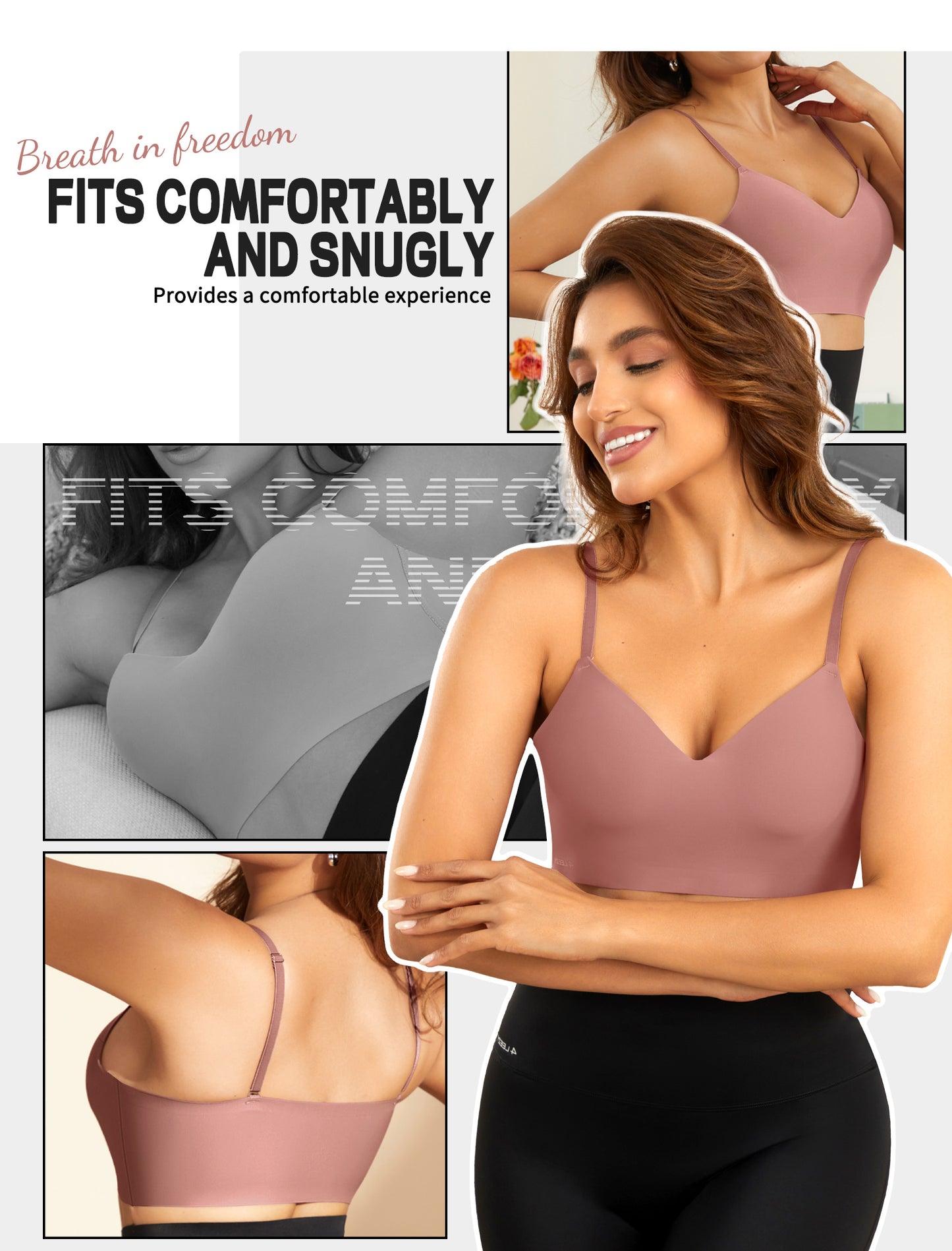 Women's Seamless Push Up Bra Longline Wireless Padded Bralettes with Support Lift Plunge T-Shirt/Tank Top Bras