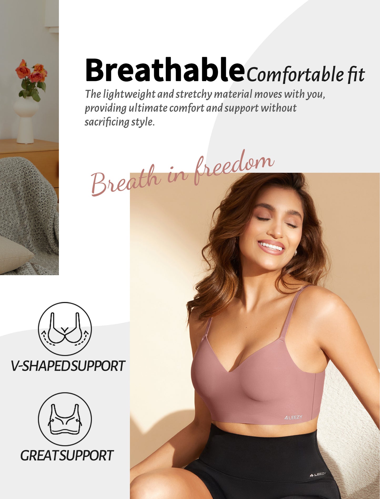 Women's Seamless Push Up Bra Longline Wireless Padded Bralettes with Support Lift Plunge T-Shirt/Tank Top Bras
