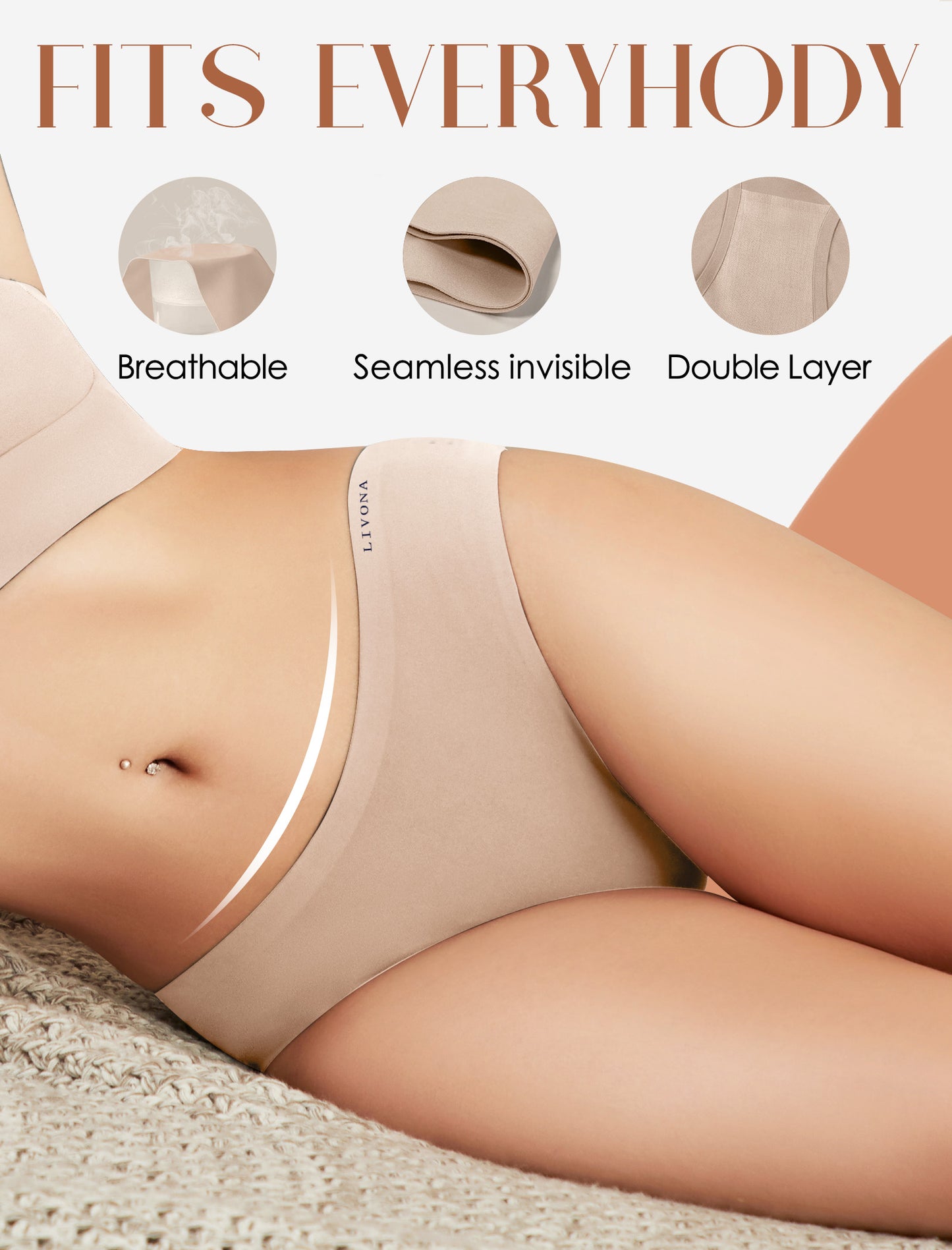 Livona Underwear for Women-Seamless Underwear, HighCut Bonded Edges Panties, No Show Soft Microfiber Bikini Hipster S-XXL