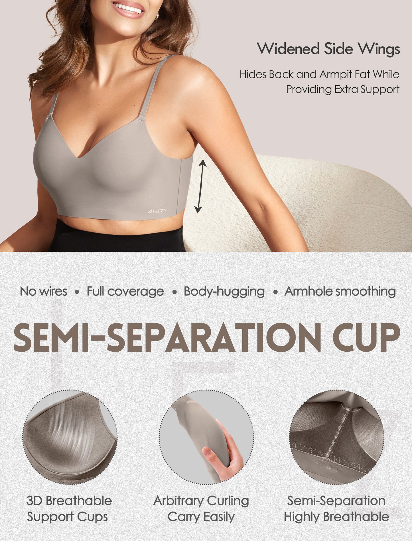 Women's Seamless Push Up Bra Longline Wireless Padded Bralettes with Support Lift Plunge T-Shirt/Tank Top Bras