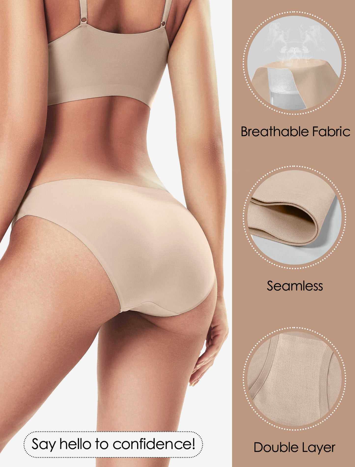 Livona 6 Pack Seamless Womens Underwear - High Cut Cheeky Bikini Bottoms, No Show Panties for Women, Soft Hipster S-XXL