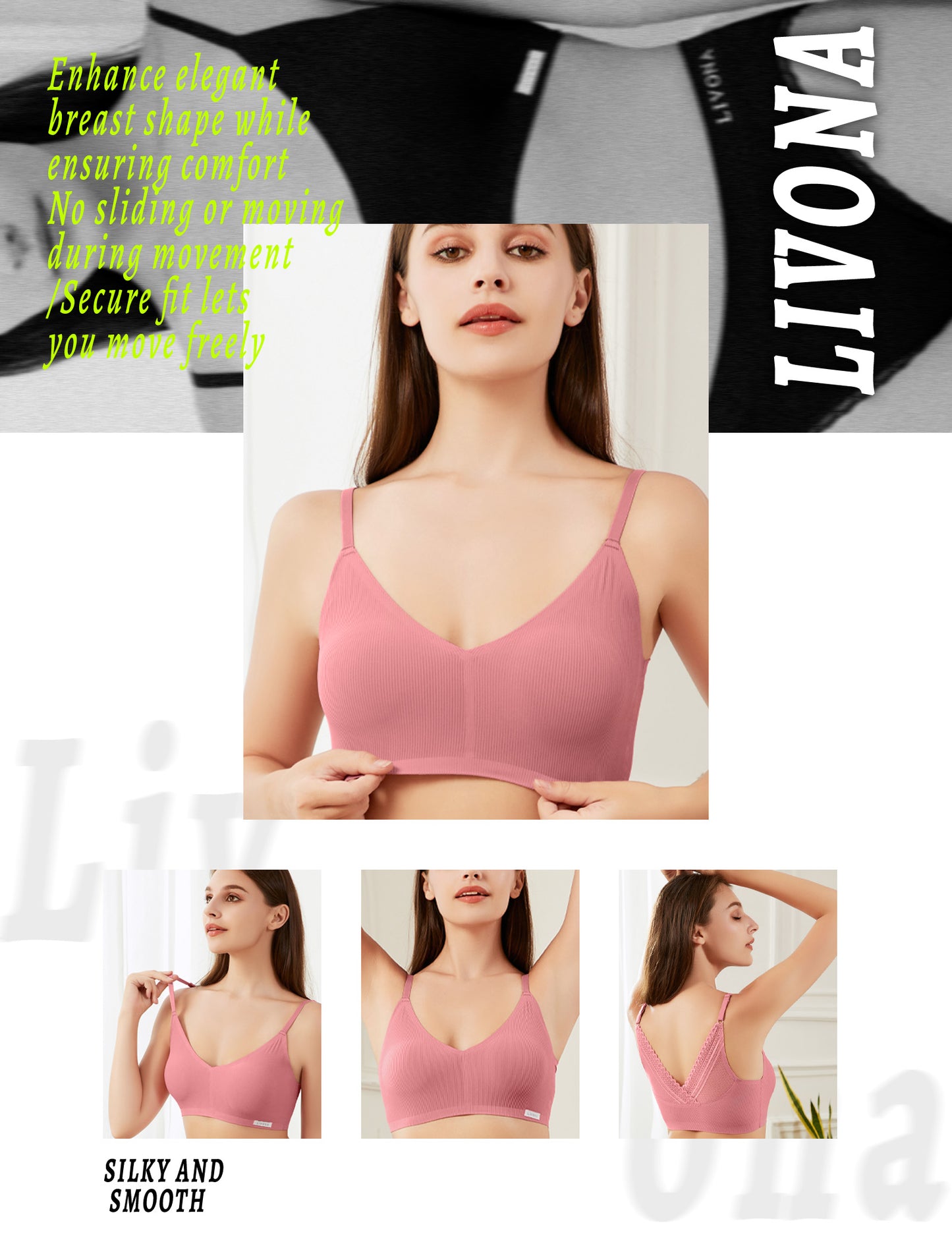 Livona Wireless Bras for Women - Comfort Bralettes with Support Adjustable Seamless Sports Bras Lace Cami Crop S-XXL