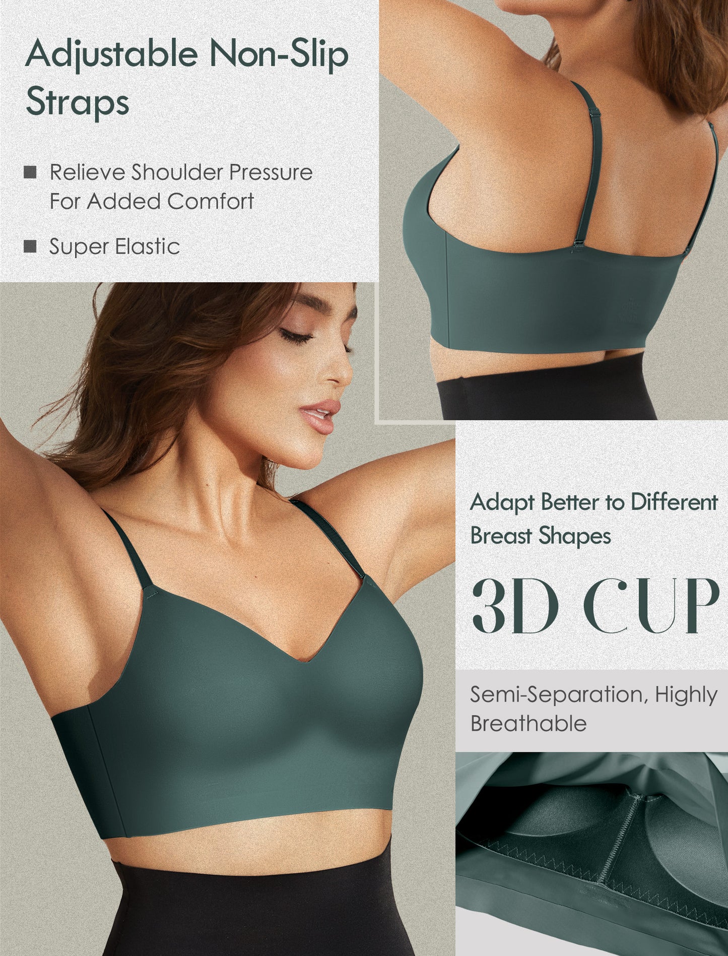 Women's Seamless Push Up Bra Longline Wireless Padded Bralettes with Support Lift Plunge T-Shirt/Tank Top Bras