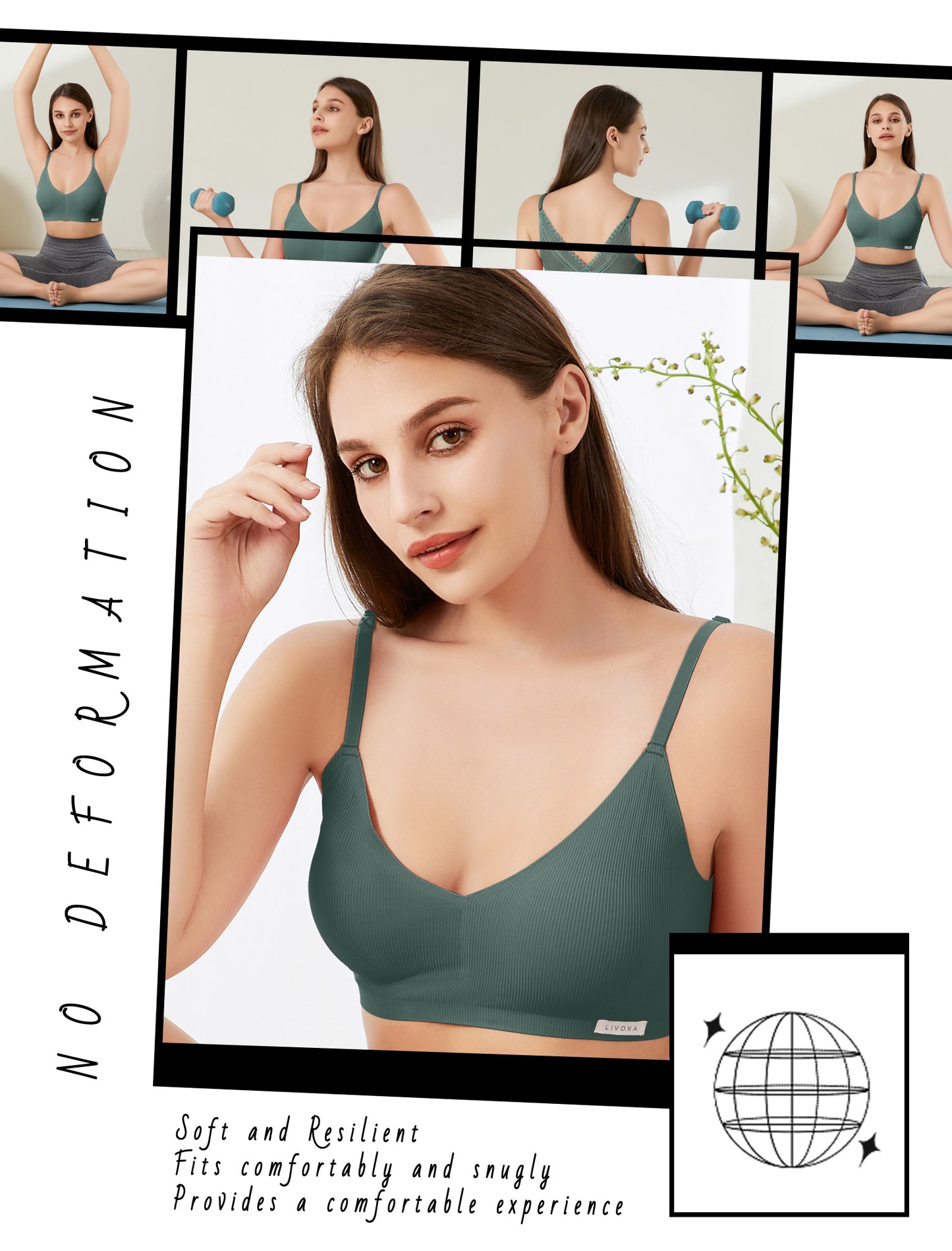 Livona Wireless Bras for Women - Comfort Bralettes with Support Adjustable Seamless Sports Bras Lace Cami Crop S-XXL