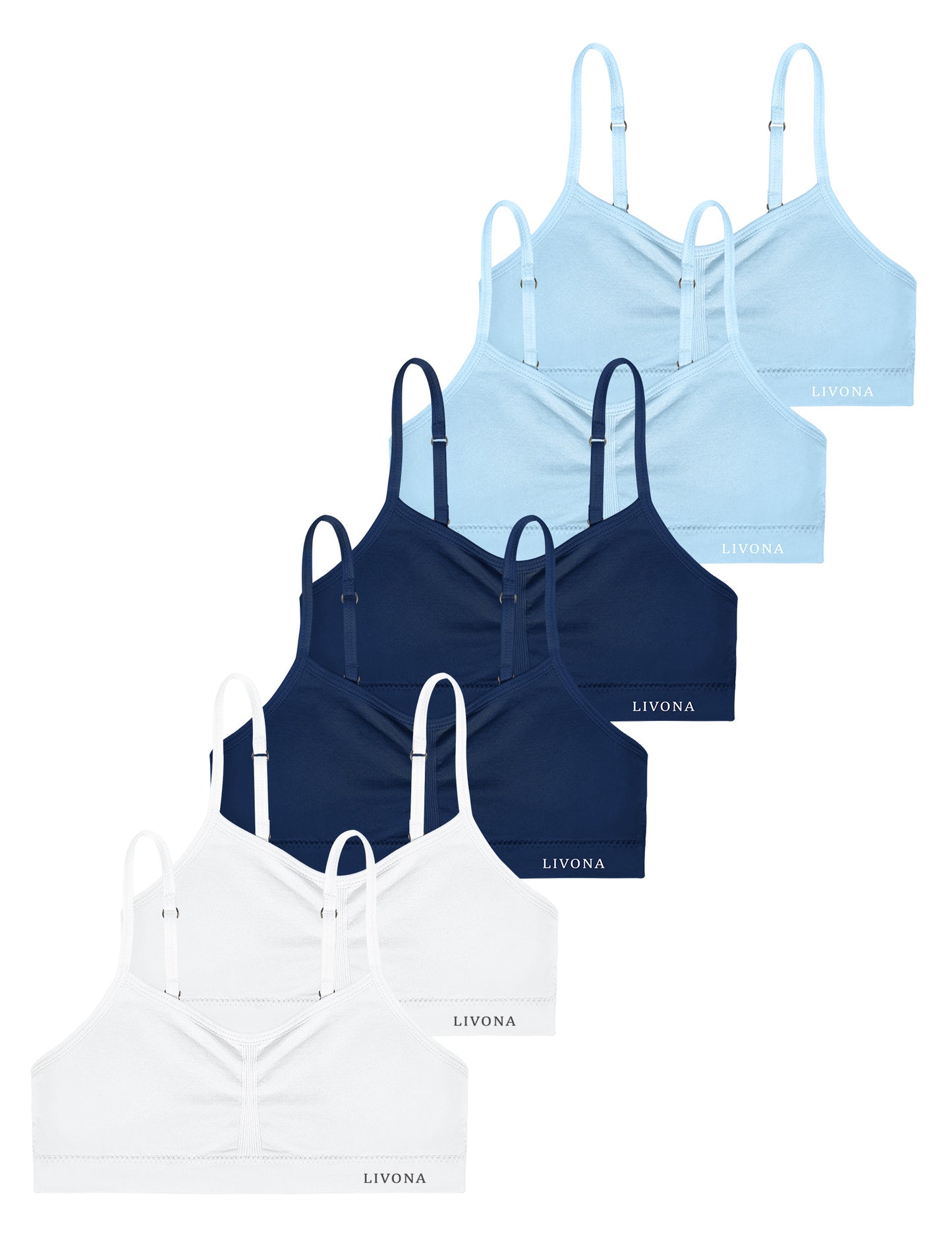 Livona 6 Pack Popular Girls Padded Training Bra Pack – Crop Cami Training Bras for Girls,Seamless Bra Design with Removable Padding