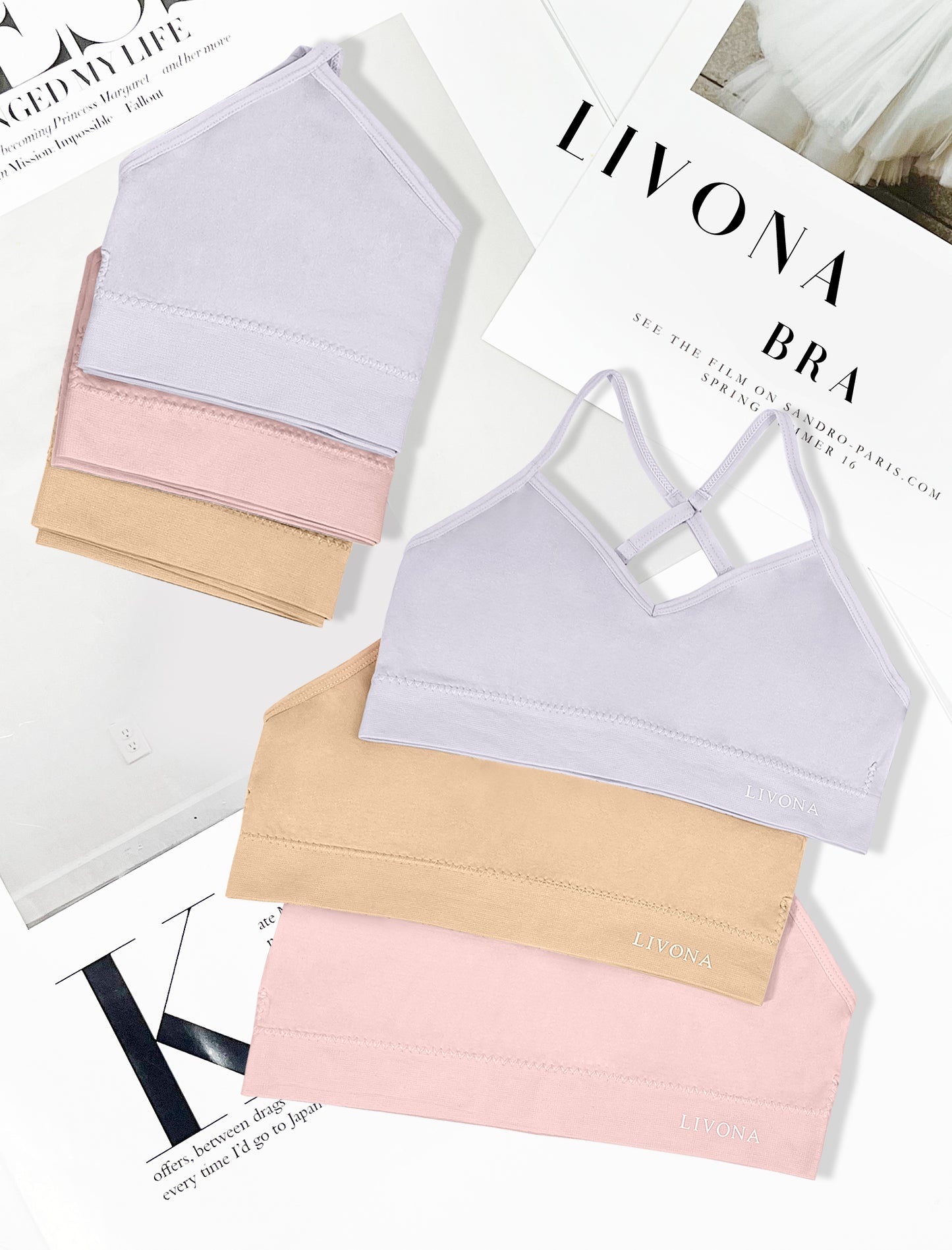 Livona Racerback Training Bra for Girls- 3 Pack Seamless Sports Bra, Padded Everyday Bra Bralette,Crop Cami Tank Top (6-14)