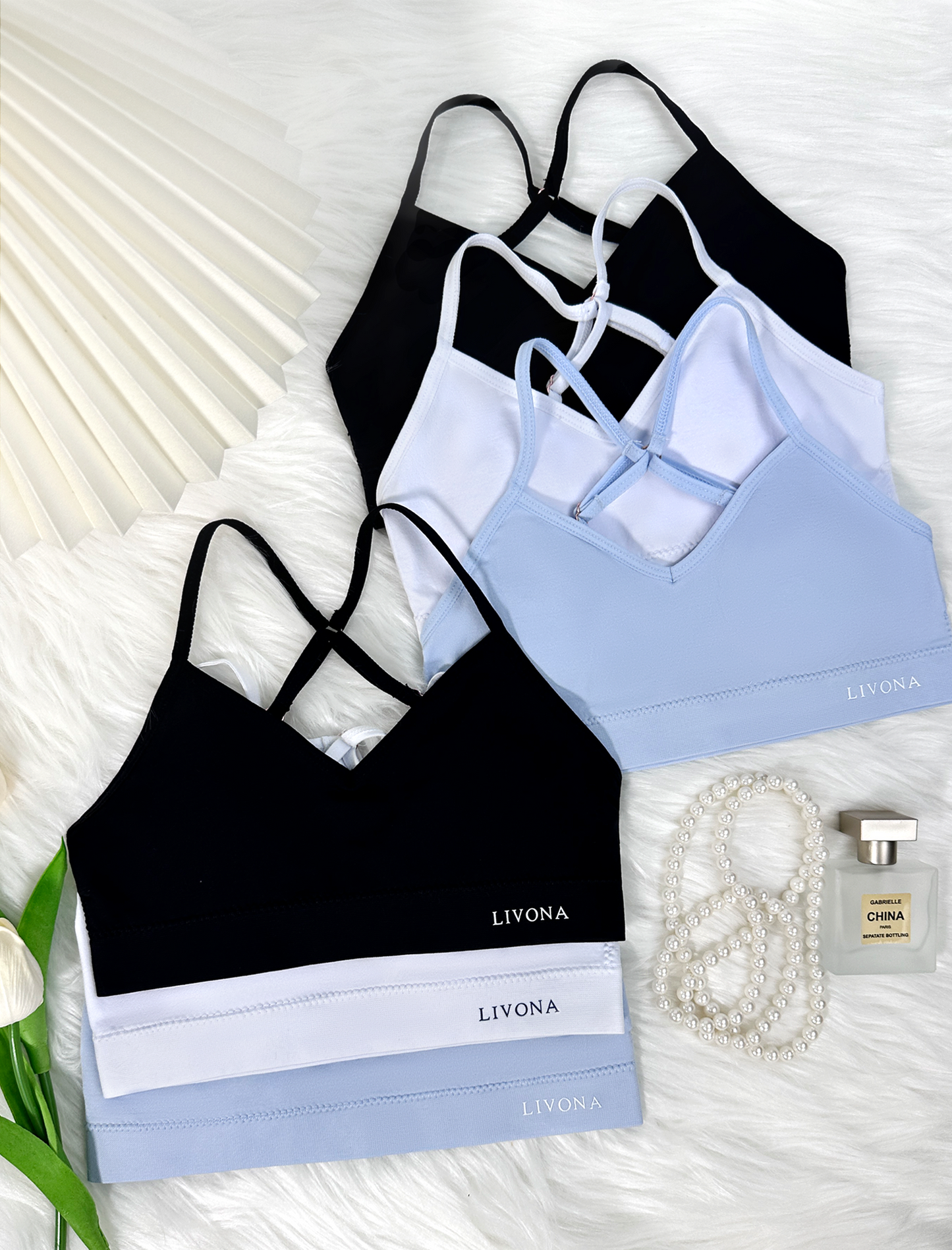 Livona Racerback Training Bra for Girls- 3 Pack Seamless Sports Bra, Padded Everyday Bra Bralette,Crop Cami Tank Top (6-14)
