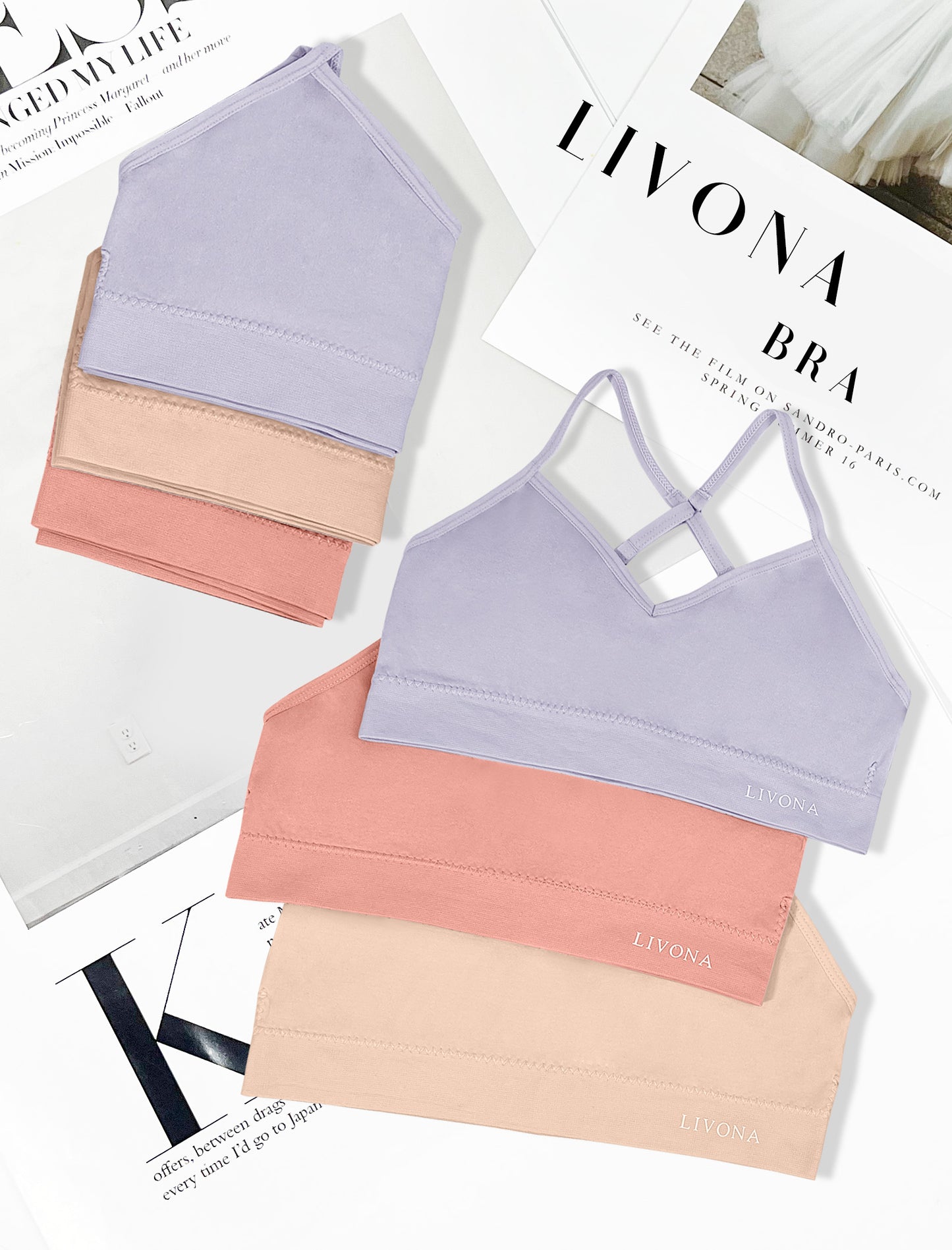 Livona Racerback Training Bra for Girls- 6 Pack Seamless Sports Bra, Padded Everyday Bra Bralette,Crop Cami Tank Top (6-14)