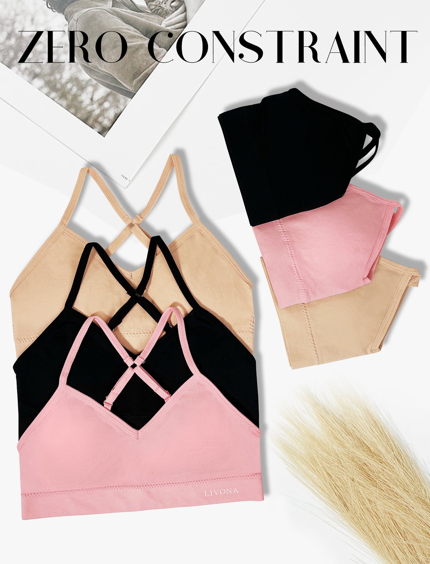 Livona Racerback Training Bra for Girls- 6 Pack Seamless Sports Bra, Padded Everyday Bra Bralette,Crop Cami Tank Top (6-14)