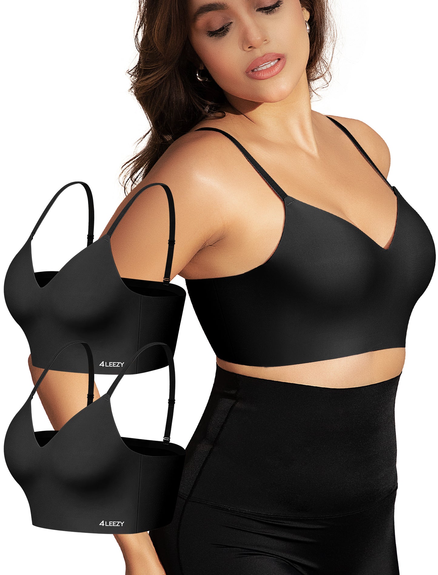 Women's Seamless Push Up Bra Longline Wireless Padded Bralettes with Support Lift Plunge T-Shirt/Tank Top Bras