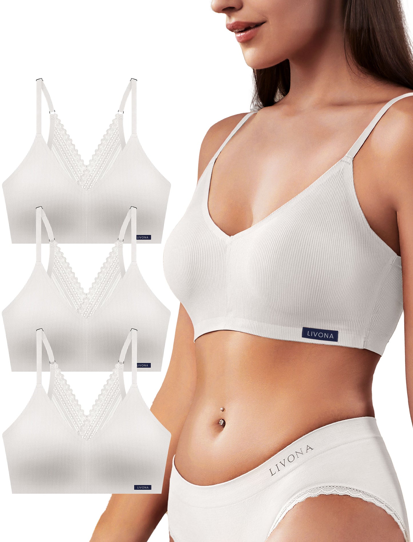 Livona Lace Bralette for Women - Comfort Sports Bra Wireless Padded Bralette with Support Workout Tops Cami Crop S-XXL