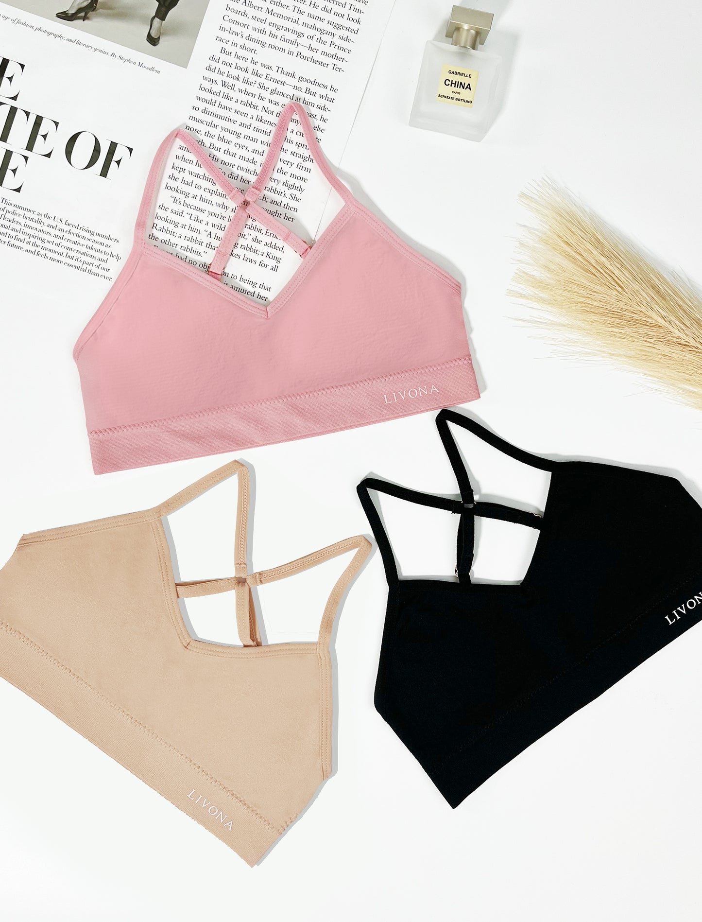 Livona Racerback Training Bra for Girls- 3 Pack Seamless Sports Bra, Padded Everyday Bra Bralette,Crop Cami Tank Top (6-14)