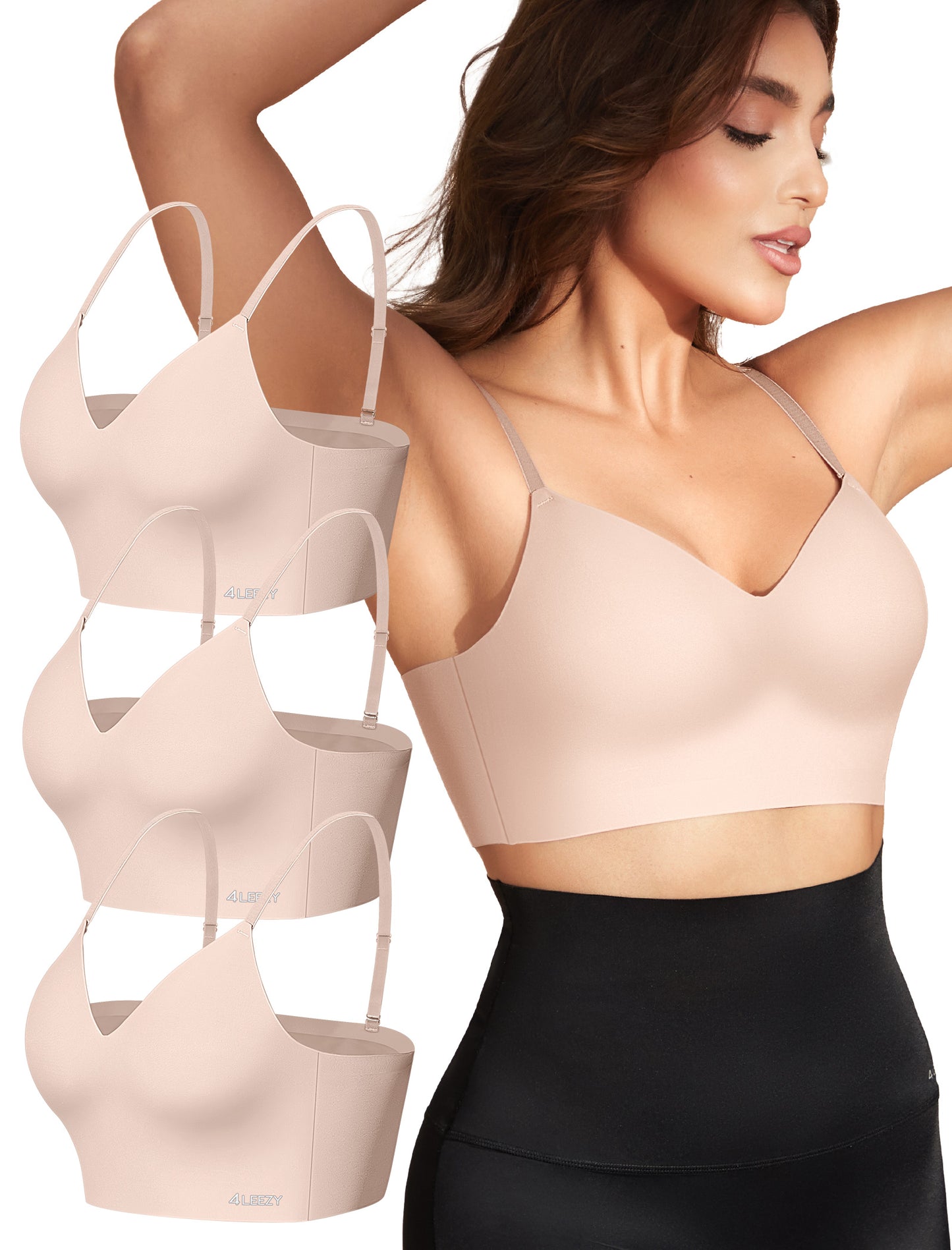 Women's Seamless Push Up Bra Longline Wireless Padded Bralettes with Support Lift Plunge T-Shirt/Tank Top Bras