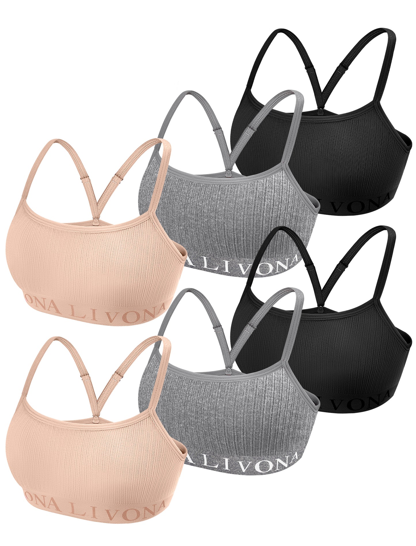 Livona 6-Pack Seamless Bralette Set - Soft Training Bras & Sports Bras for Teens, Comfortable Wire-Free Bras for Girls