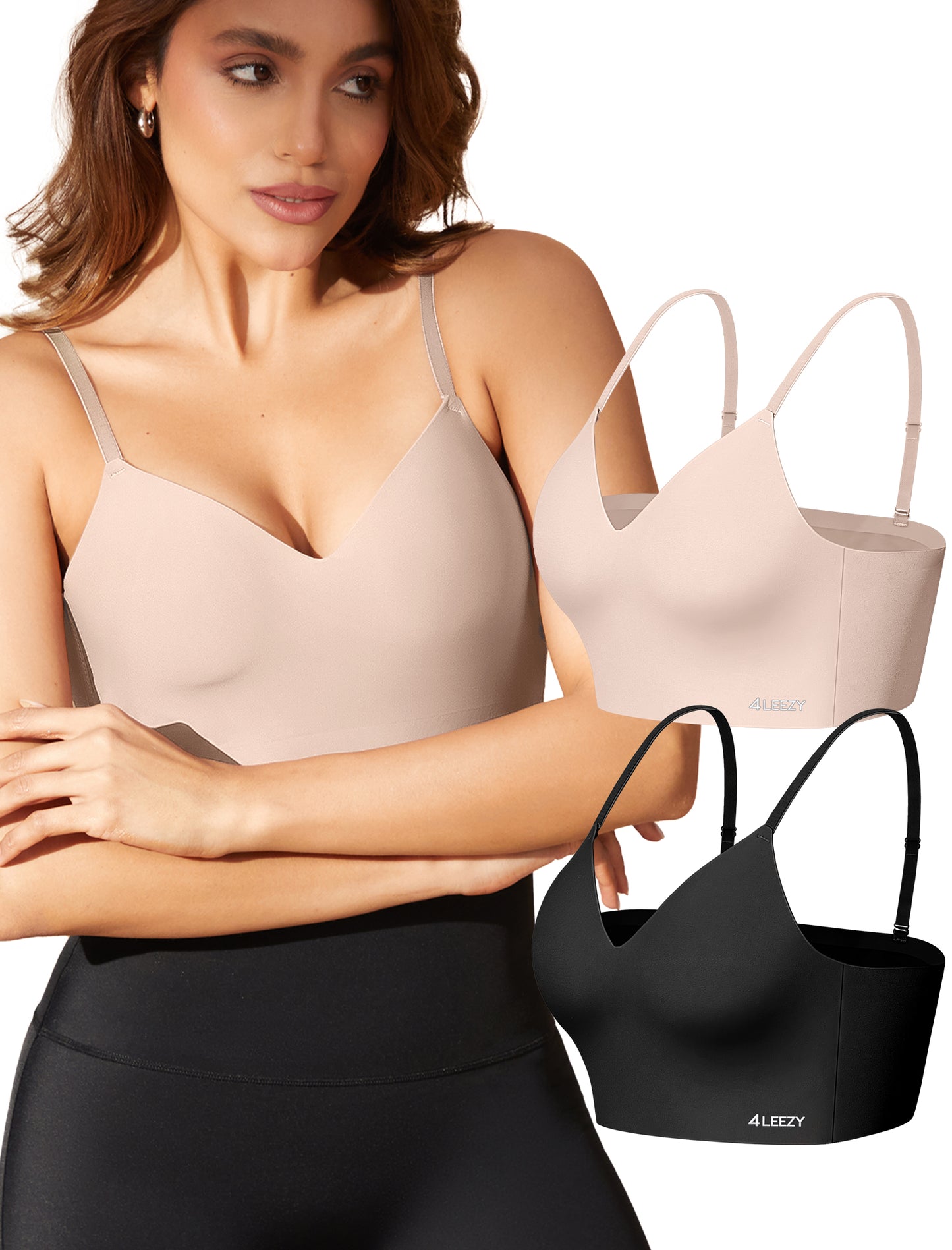 Women's Seamless Push Up Bra Longline Wireless Padded Bralettes with Support Lift Plunge T-Shirt/Tank Top Bras