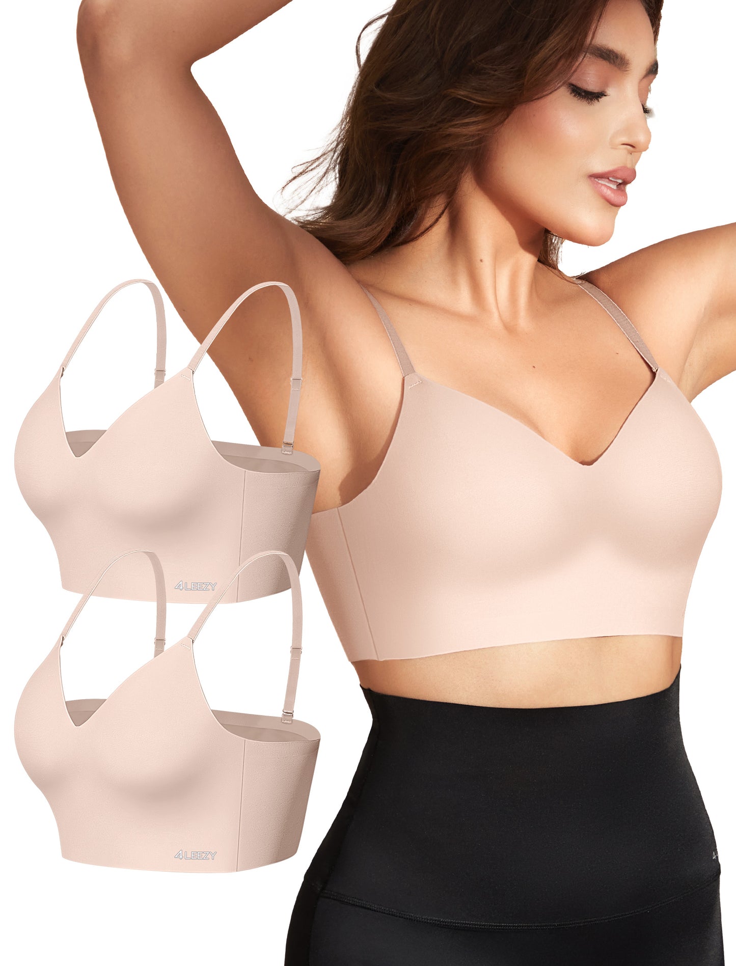 Women's Seamless Push Up Bra Longline Wireless Padded Bralettes with Support Lift Plunge T-Shirt/Tank Top Bras