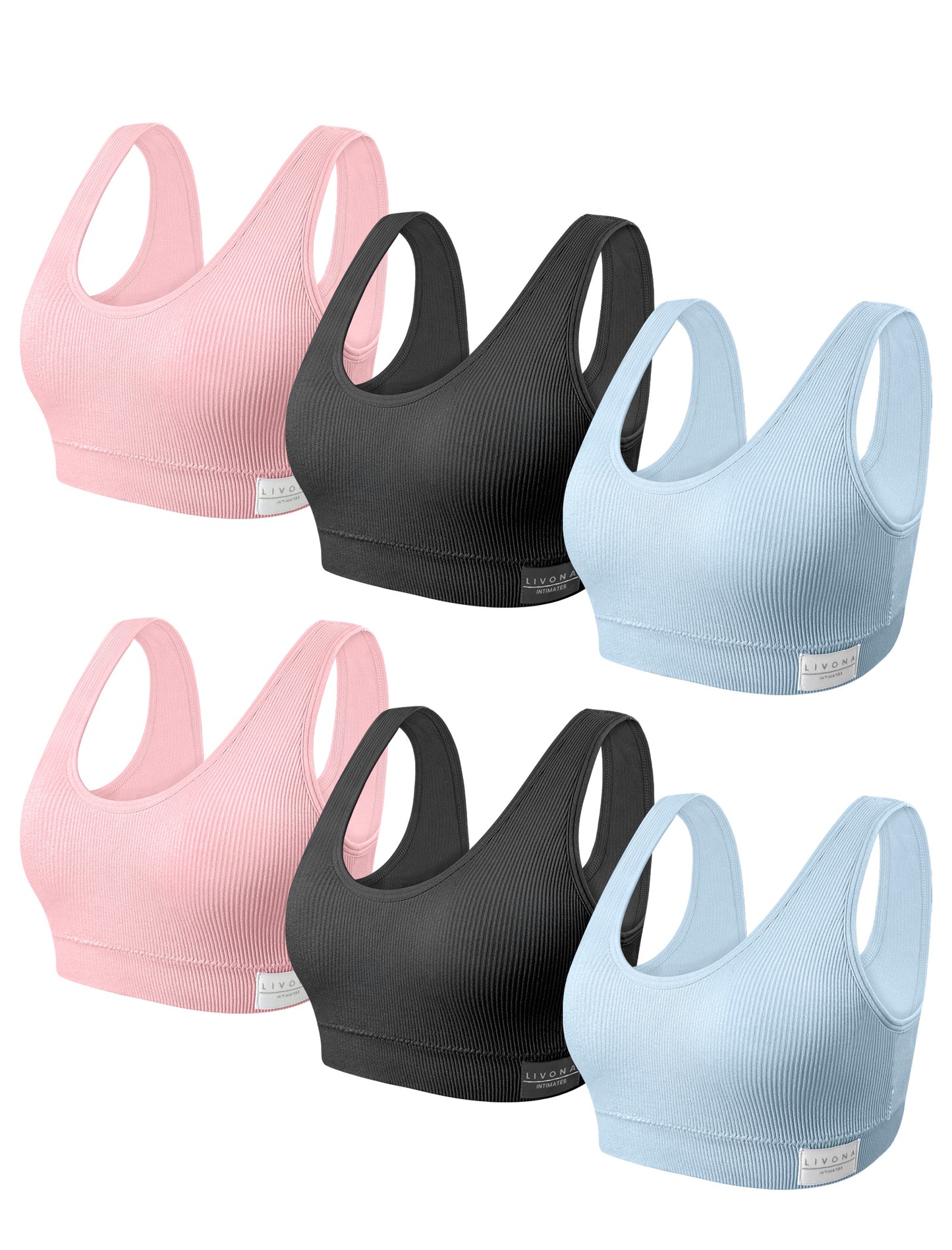 Livona 6 Packs Girls Sports Bra Crop Tops for Kids Training Bra Cute Crop Tops for Girls Cami Bra( 6-14)