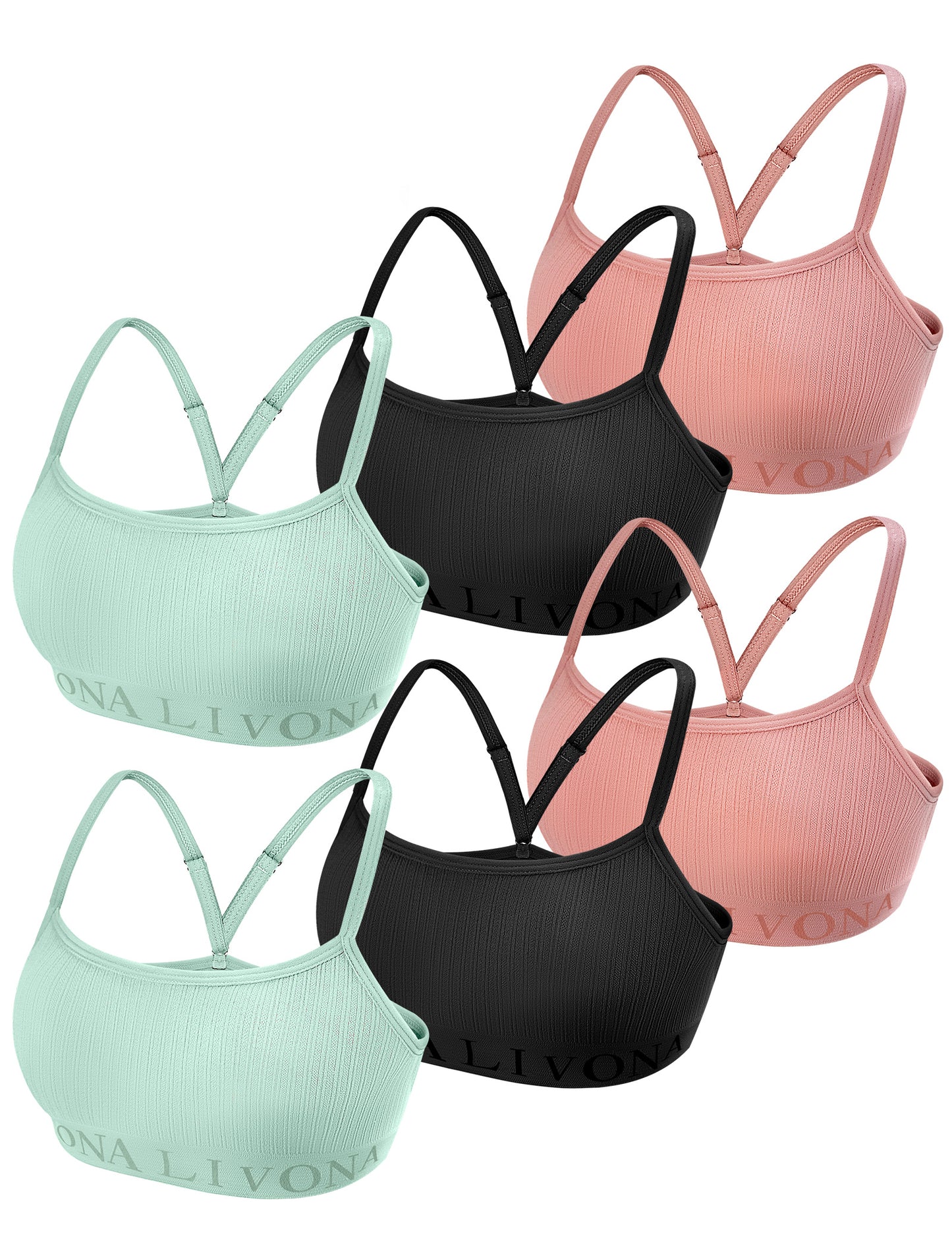 Livona 6-Pack Seamless Bralette Set - Soft Training Bras & Sports Bras for Teens, Comfortable Wire-Free Bras for Girls