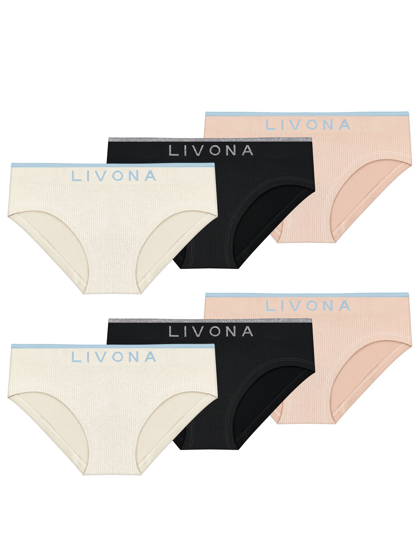Livona Girls 6-Pack Ribbed Training Panties - Soft Sports Underwear for Teens