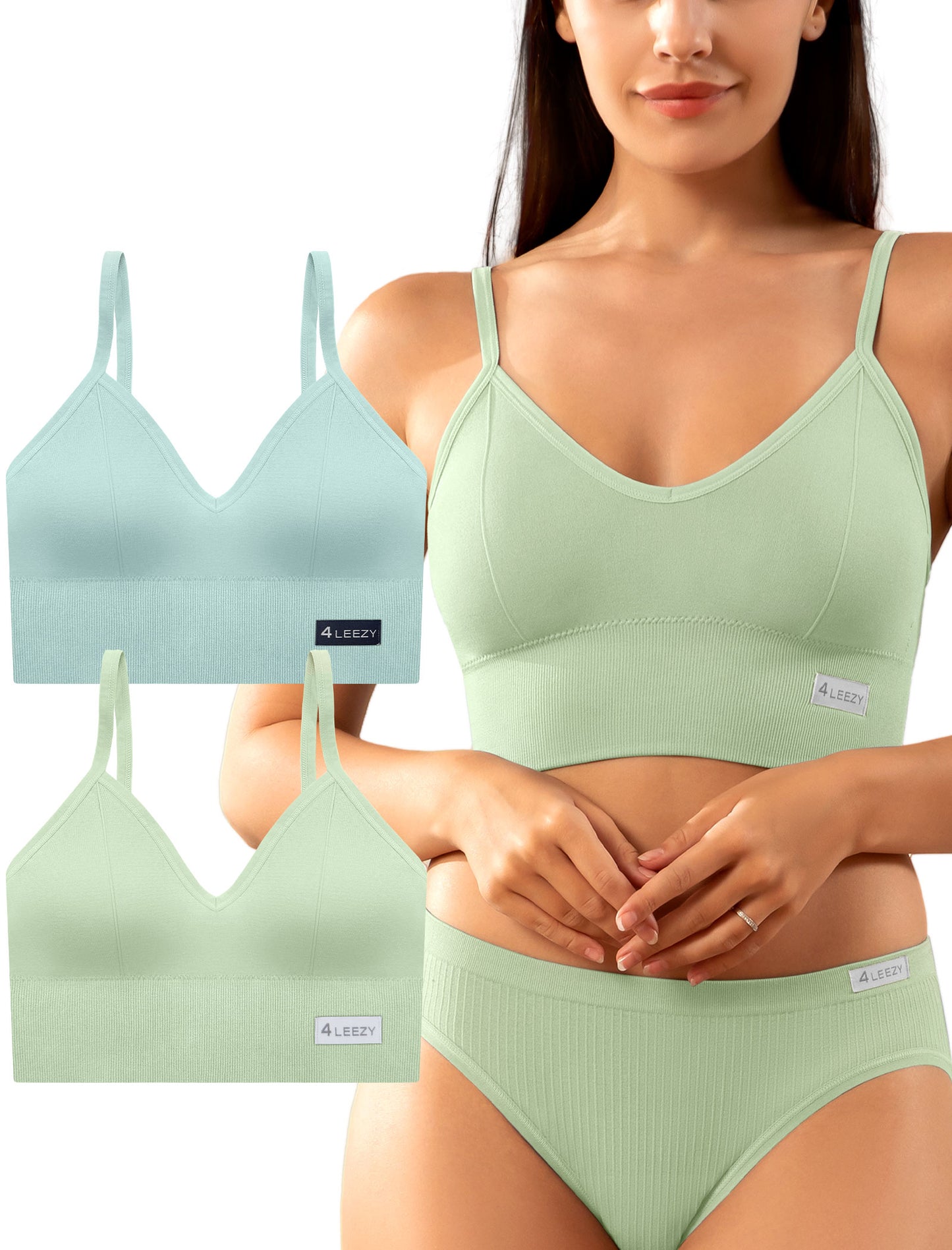 4Leezy 2 Pack Sports Bras for Women- Wireless Soft Workout Tops, Padded Seamless Fitness Bralettes, Adjustable Comfort Crop Cami Tank S-XXL
