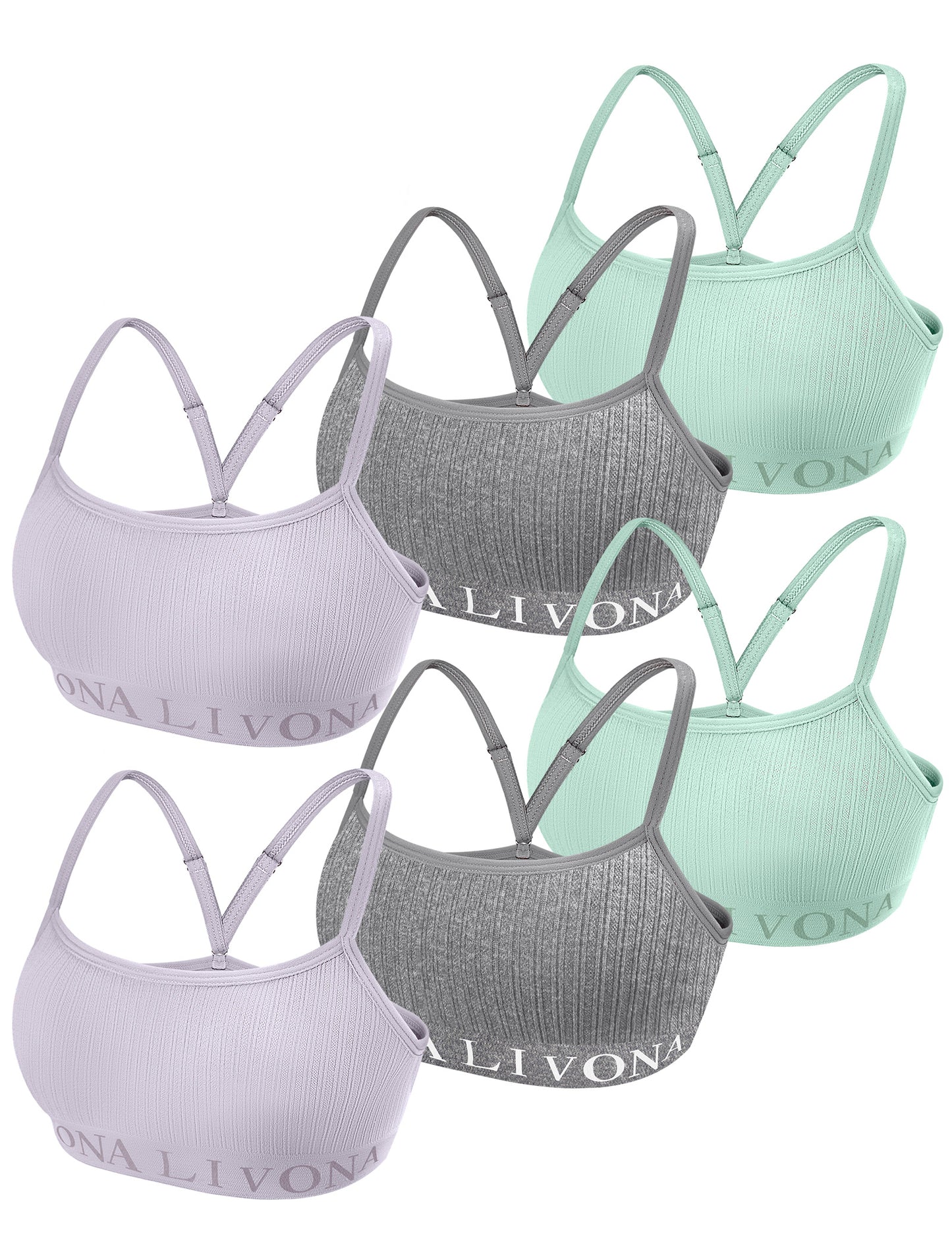 Livona 6-Pack Seamless Bralette Set - Soft Training Bras & Sports Bras for Teens, Comfortable Wire-Free Bras for Girls