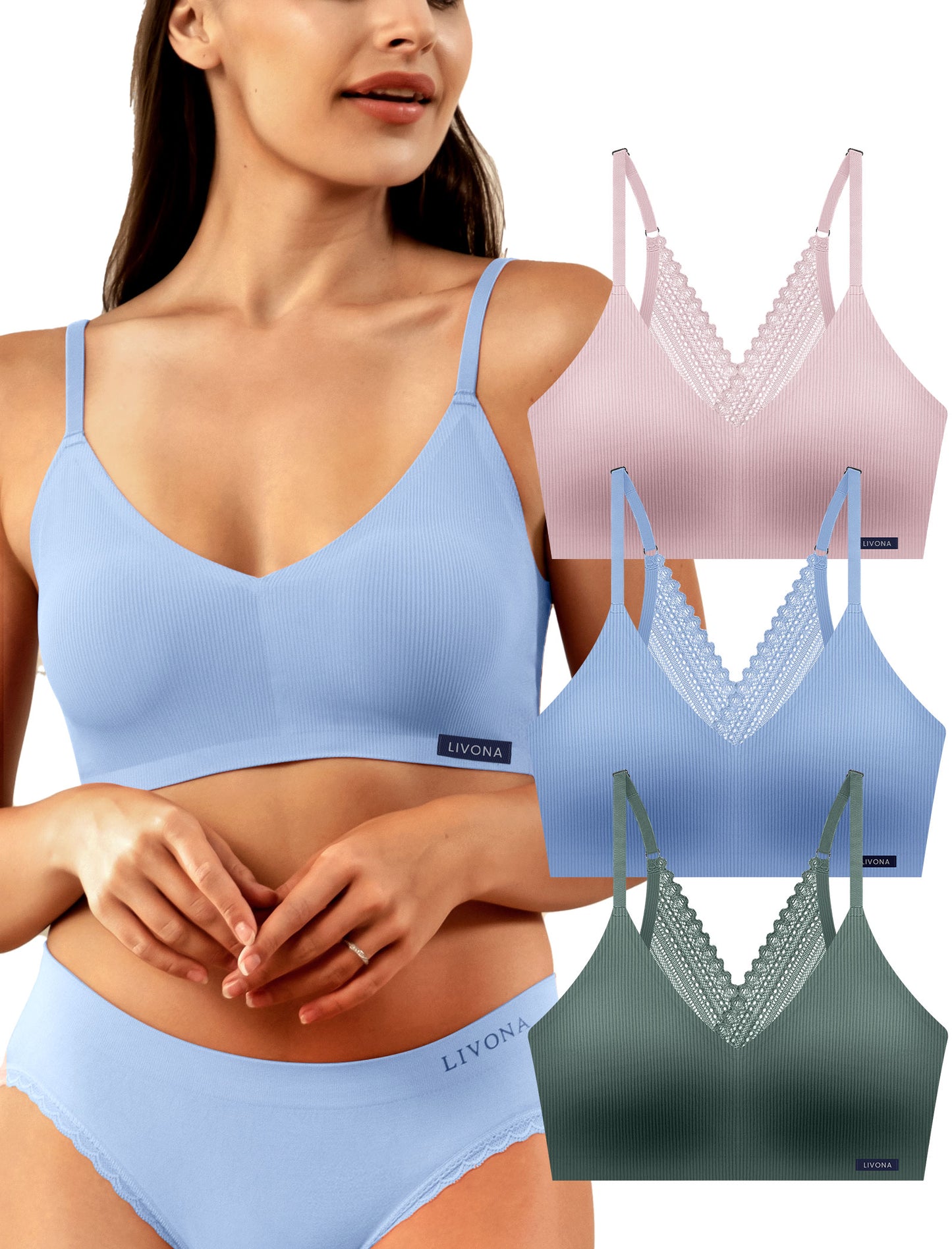 Livona Lace Bralette for Women - Comfort Sports Bra Wireless Padded Bralette with Support Workout Tops Cami Crop S-XXL
